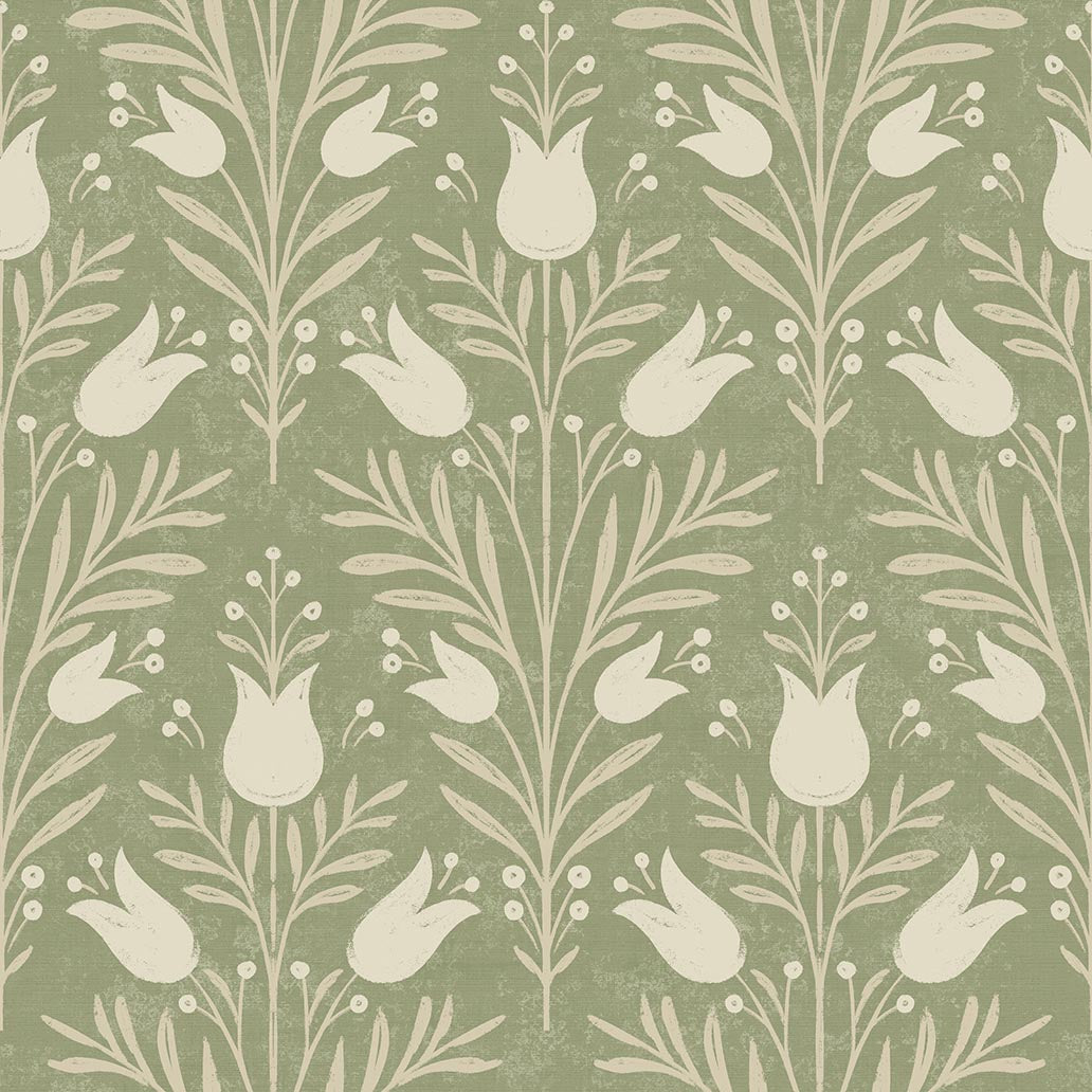 Heritage Tulip Wallpaper in Spring Green color - pattern number 100026EH - by Seabrook in the Heritage Tales collection