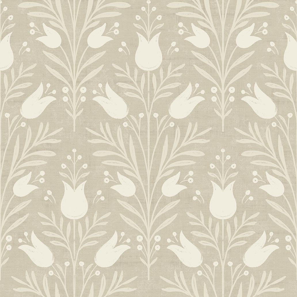 Heritage Tulip Wallpaper in Taupe color - pattern number 100027EH - by Seabrook in the Heritage Tales collection