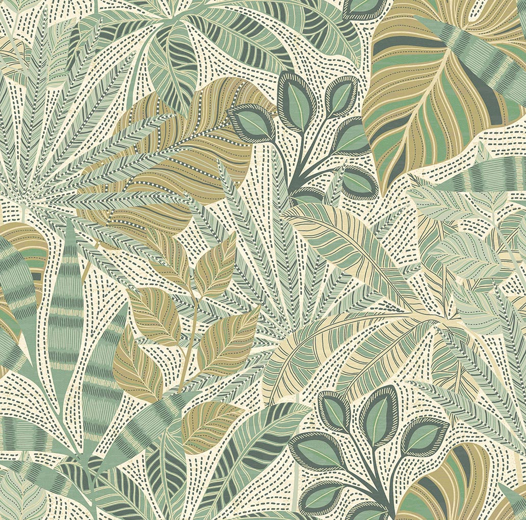 Kirra Leaf Wallpaper in Citrus/Green color - pattern number 100031EH - by Seabrook in the Heritage Tales collection