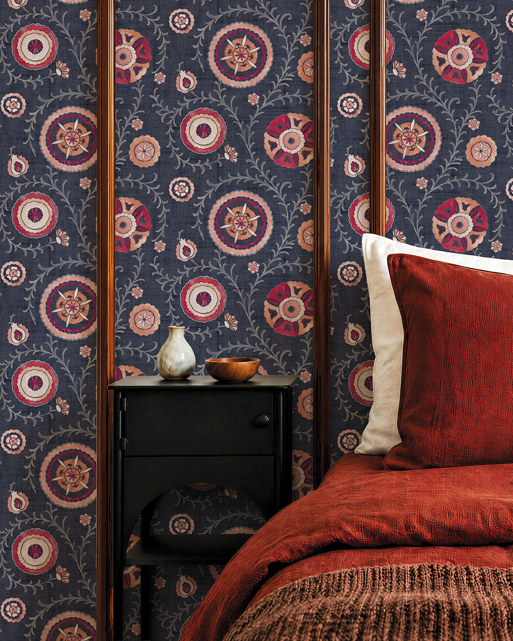 Nahlia Trail Wallpaper in Navy/Berry color - pattern number 100033EH - by Seabrook in the Heritage Tales collection