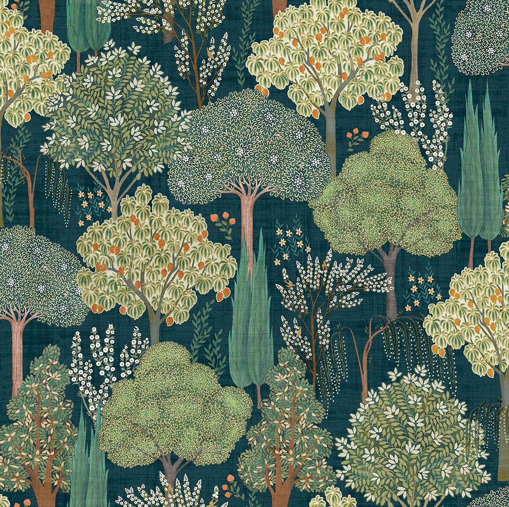 Persian Oasis Wallpaper in Navy/Green color - pattern number 100039EH - by Seabrook in the Heritage Tales collection
