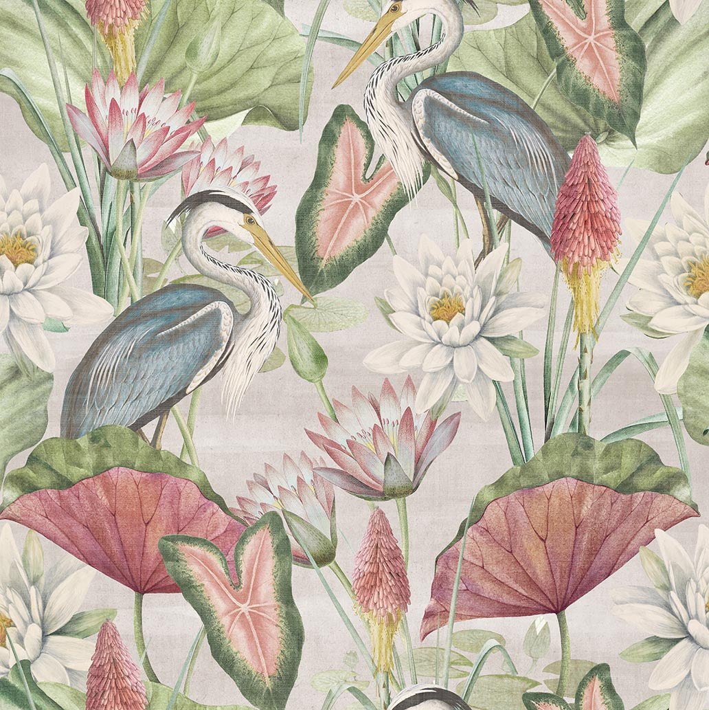 Waterlily Lake Wallpaper in Linen/Multi color - pattern number 100046EH - by Seabrook in the Heritage Tales collection