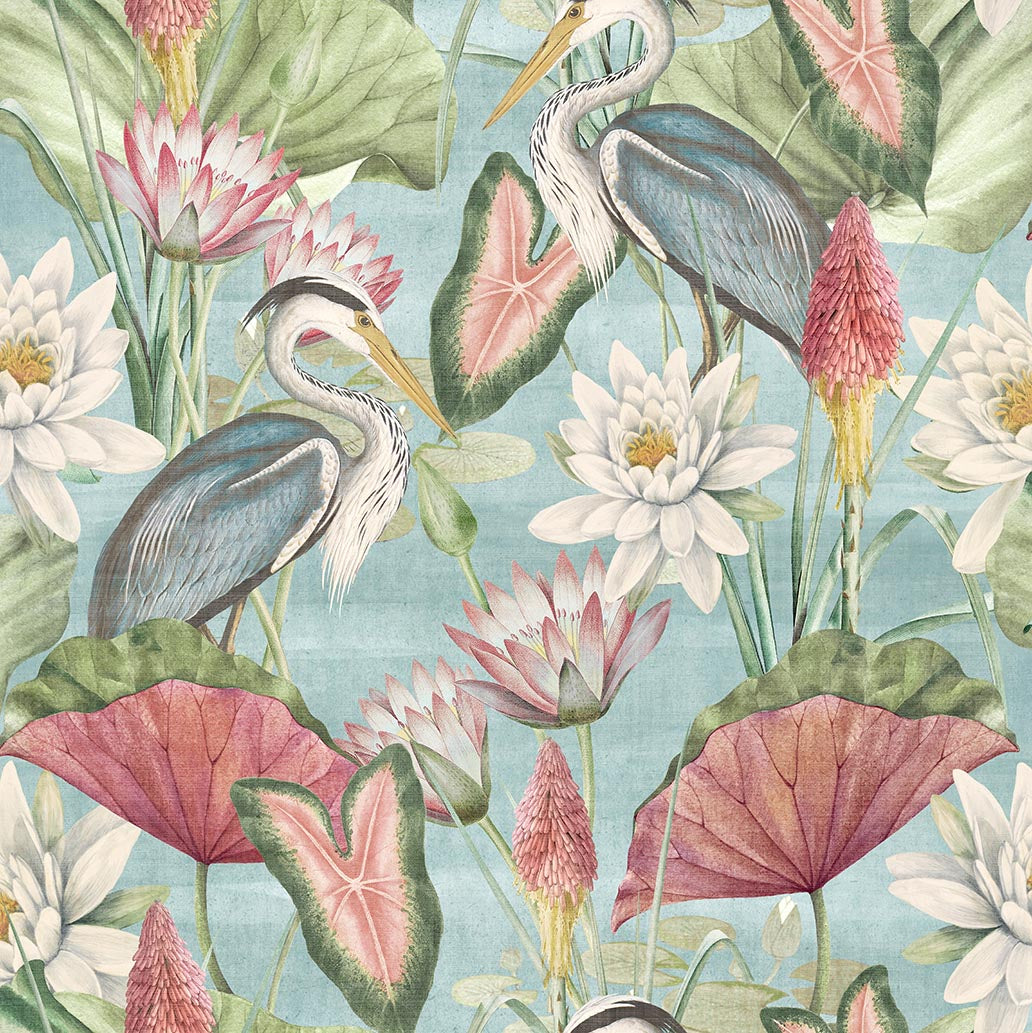 Waterlily Lake Wallpaper in Soft Blue color - pattern number 100047EH - by Seabrook in the Heritage Tales collection