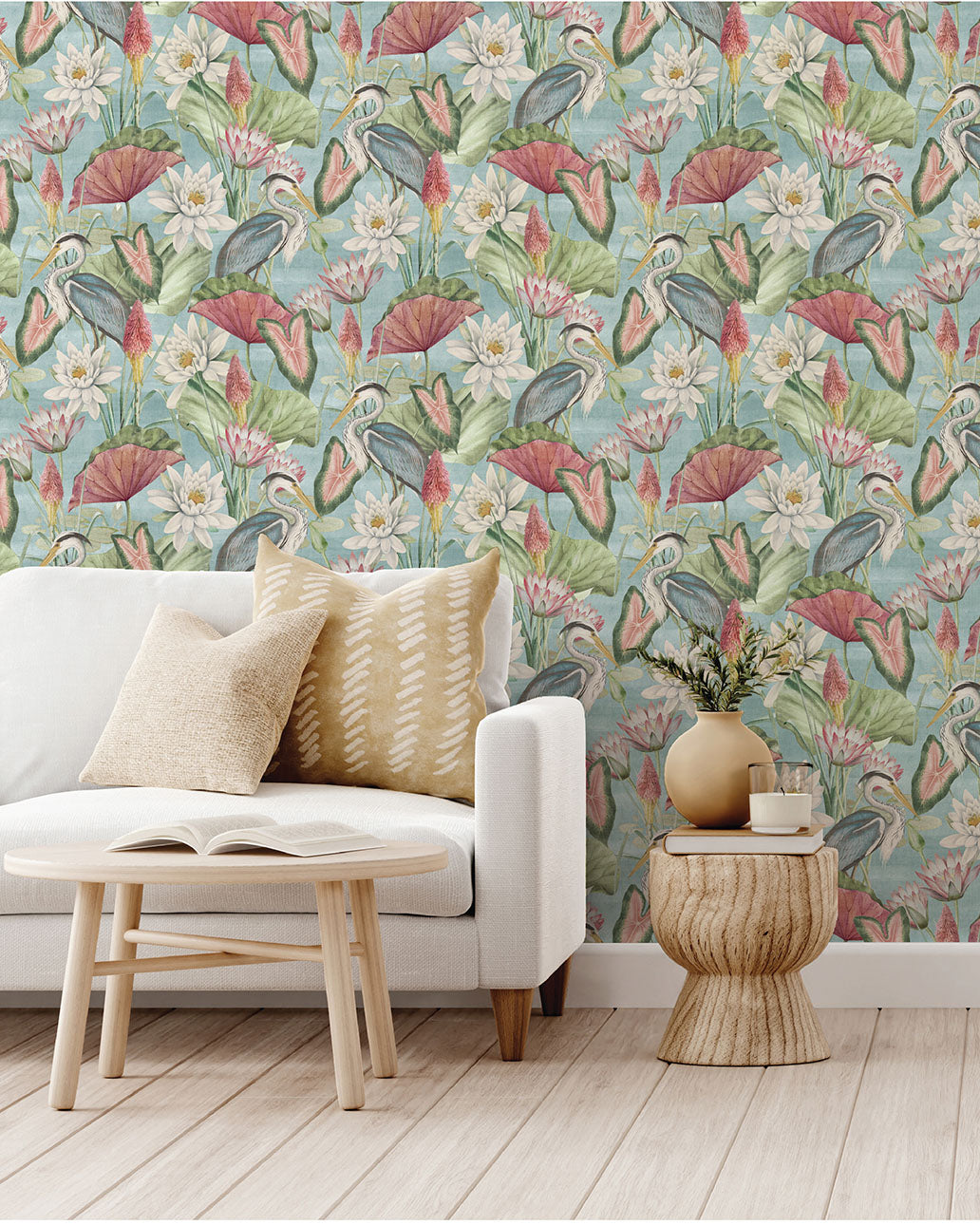 Waterlily Lake Wallpaper in Soft Blue color - pattern number 100047EH - by Seabrook in the Heritage Tales collection