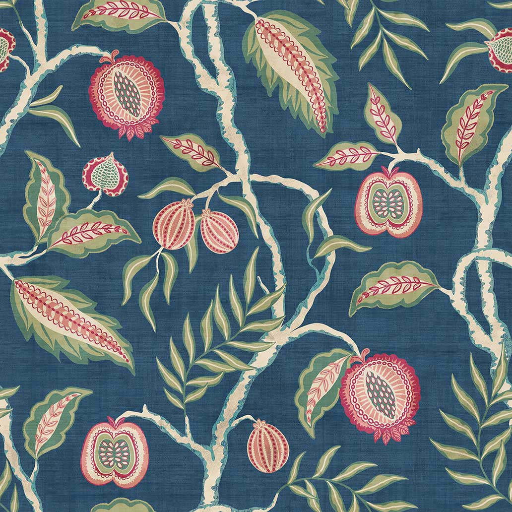 Fruits of Paradise Wallpaper in Navy color - pattern number 100022EH - by Seabrook in the Heritage Tales collection