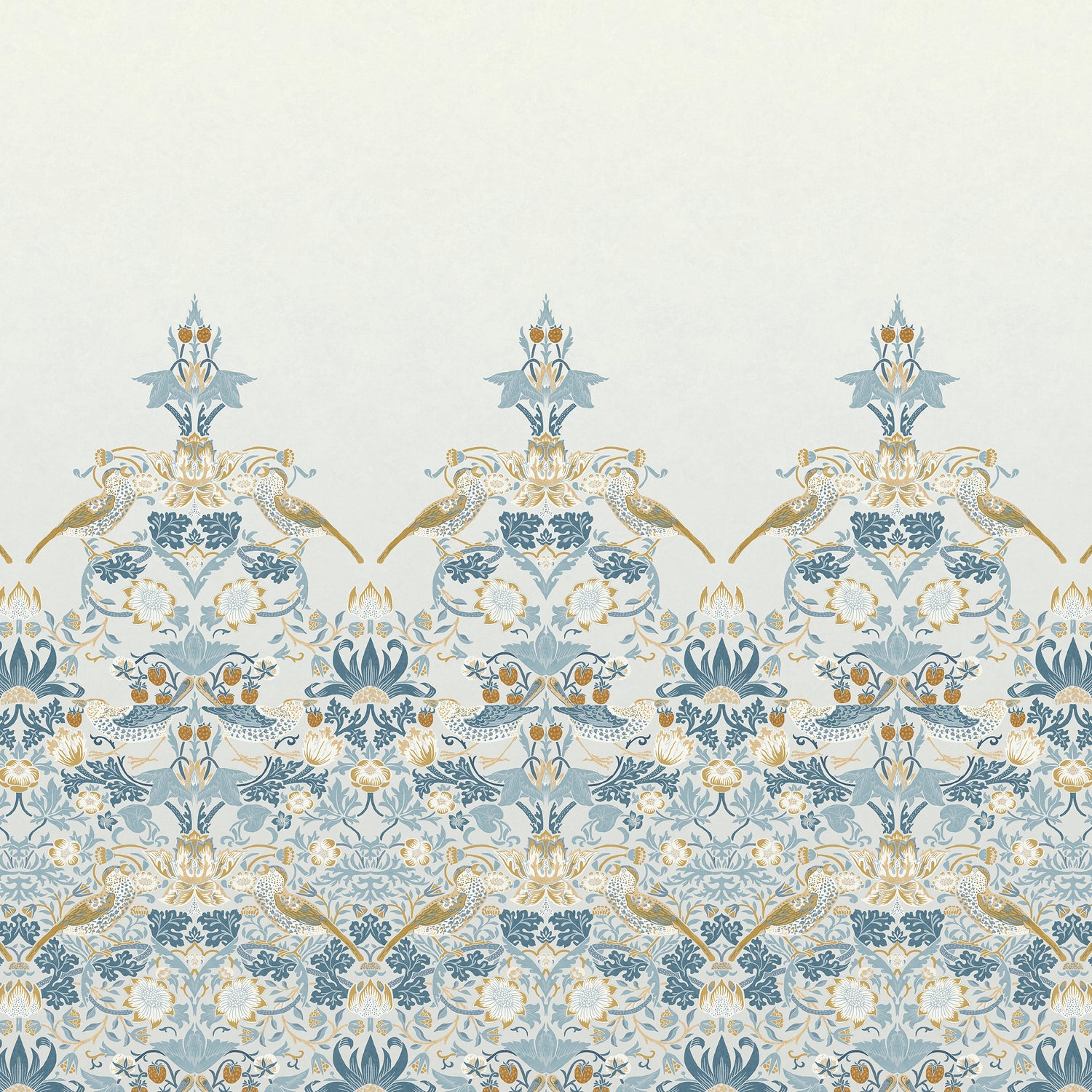 Strawberry Thief Fixed Size 6 Panel mural in blue color - pattern number 125319FXST - by Graham and Brown in the William Morris at Home Murals collection