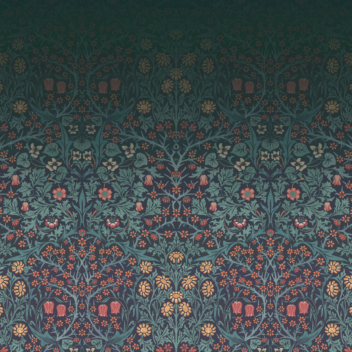 Blackthorn Fixed Size 6 Panel mural in blue color - pattern number 125328FXST - by Graham and Brown in the William Morris at Home Murals collection