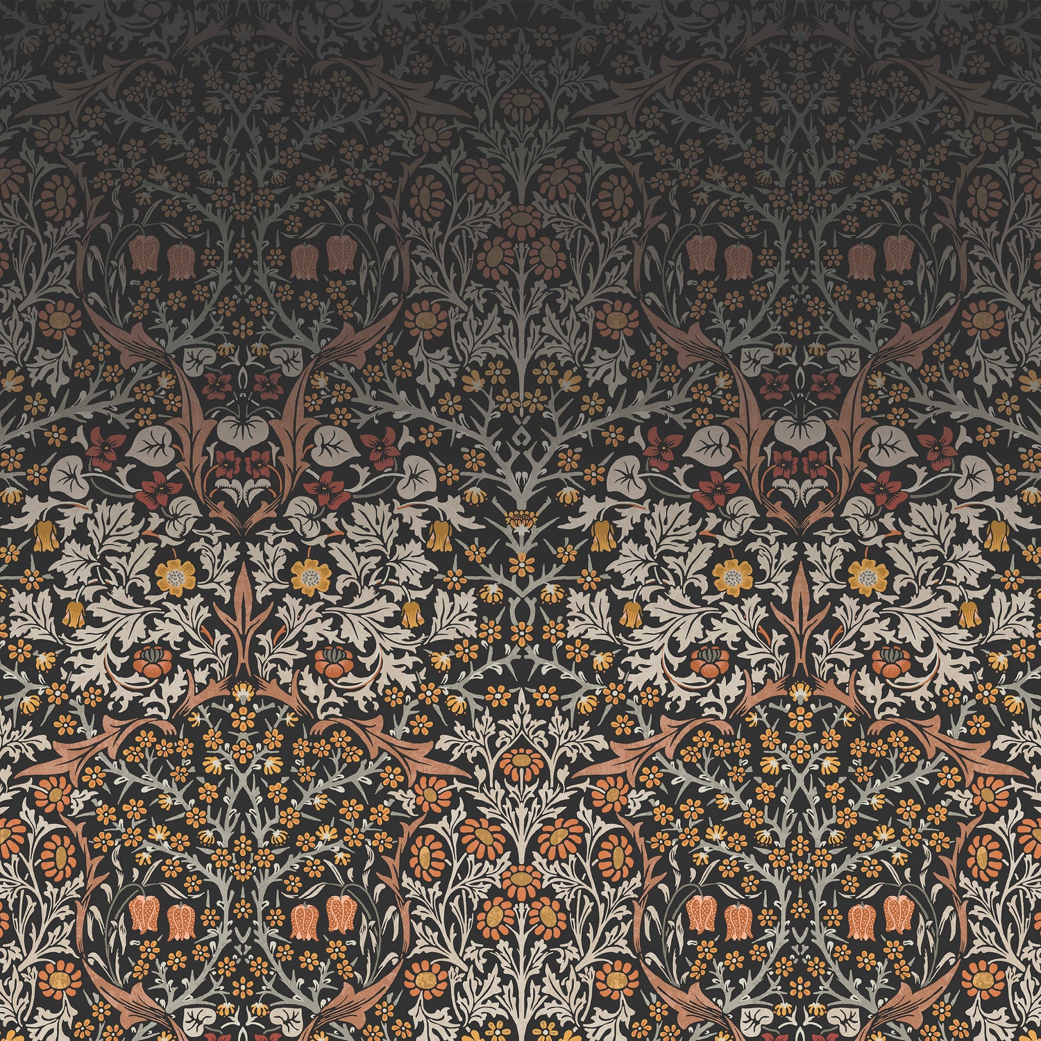 Blackthorn Fixed Size 6 Panel mural in grey color - pattern number 125337FXST - by Graham and Brown in the William Morris at Home Murals collection