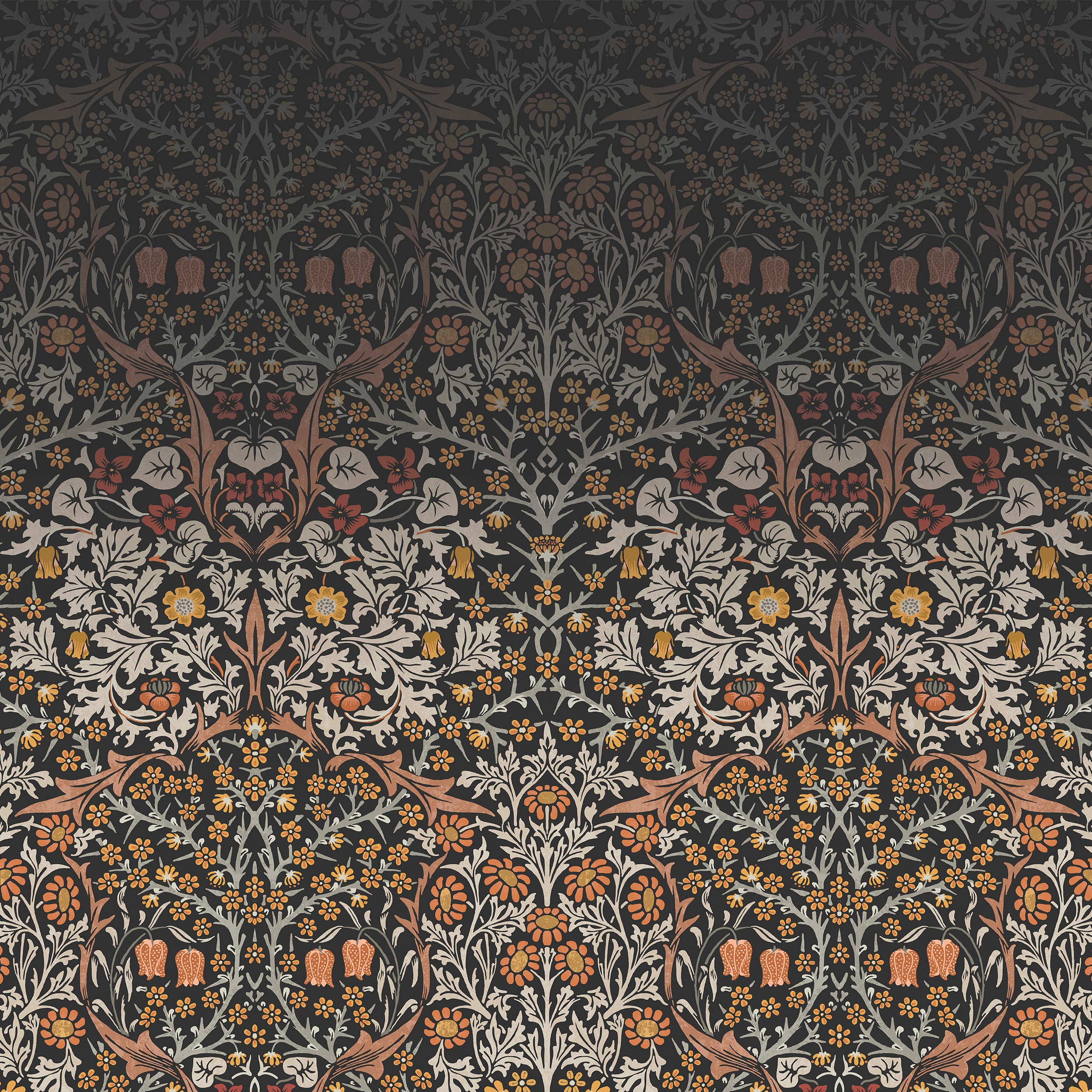 Blackthorn Fixed Size 6 Panel mural in grey color - pattern number 125337FXST - by Graham and Brown in the William Morris at Home Murals collection