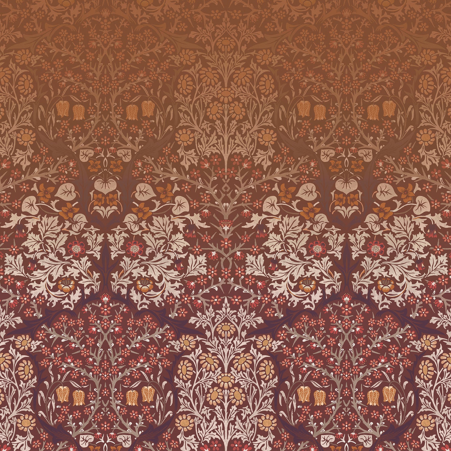 Blackthorn Fixed Size 6 Panel mural in red color - pattern number 125346FXST - by Graham and Brown in the William Morris at Home Murals collection