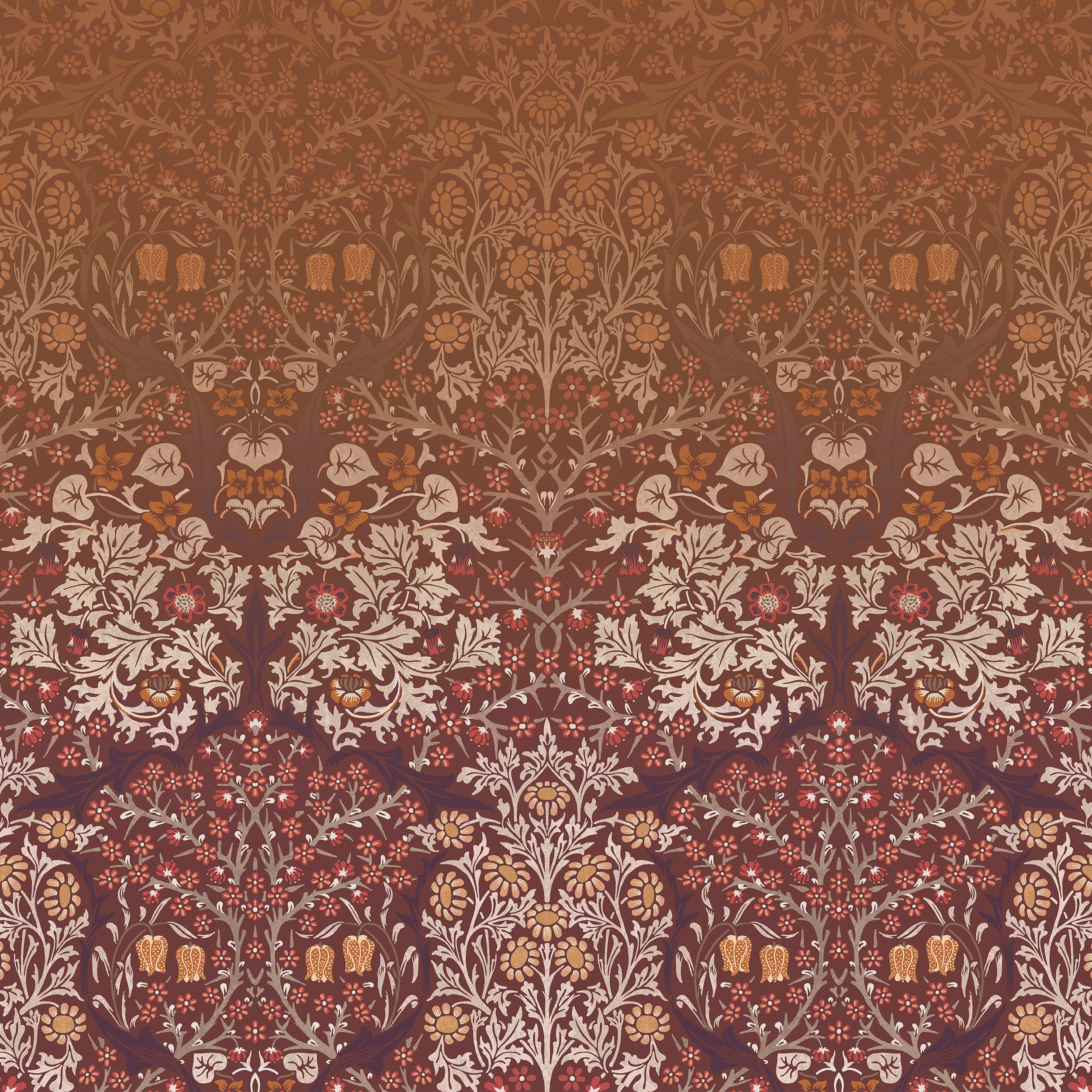Blackthorn Fixed Size 6 Panel mural in red color - pattern number 125346FXST - by Graham and Brown in the William Morris at Home Murals collection