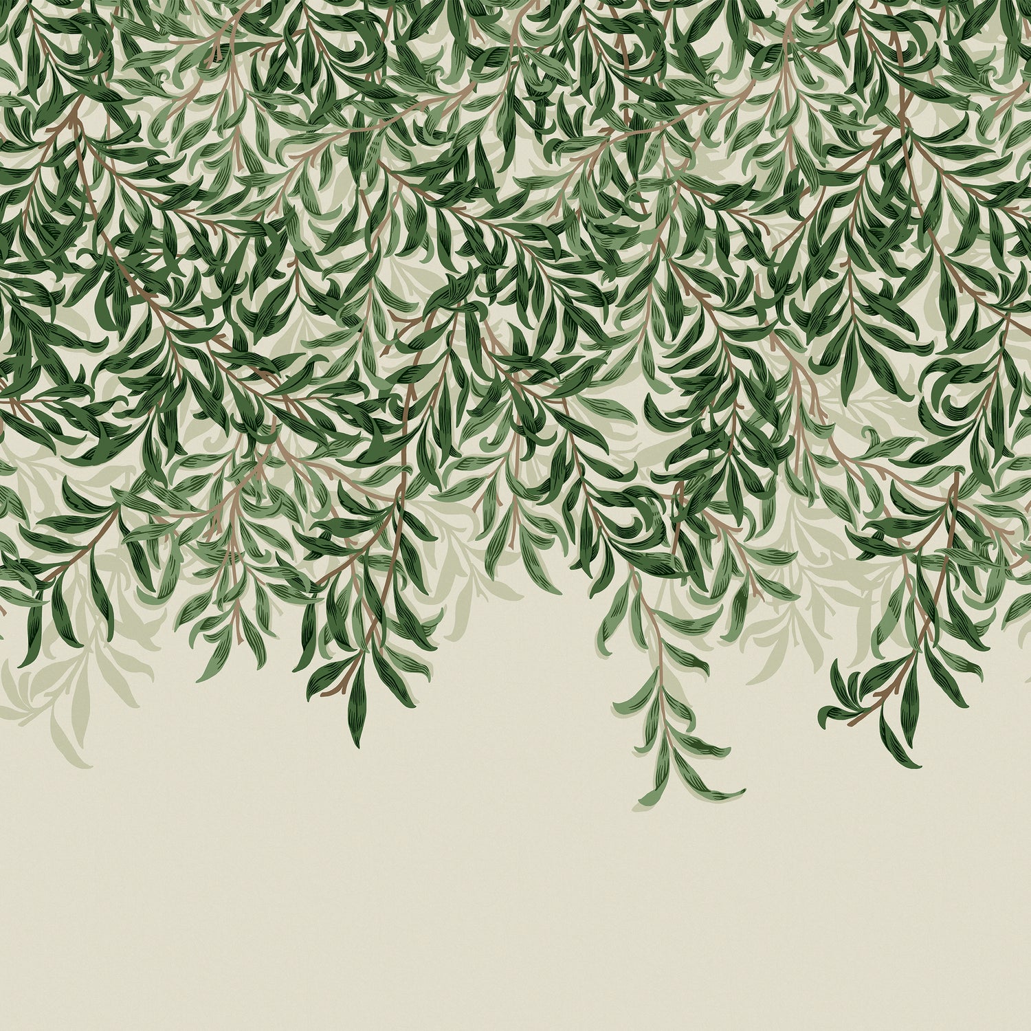 Willow Bough Fixed Size 6 Panel mural in green color - pattern number 125364FXST - by Graham and Brown in the William Morris at Home Murals collection