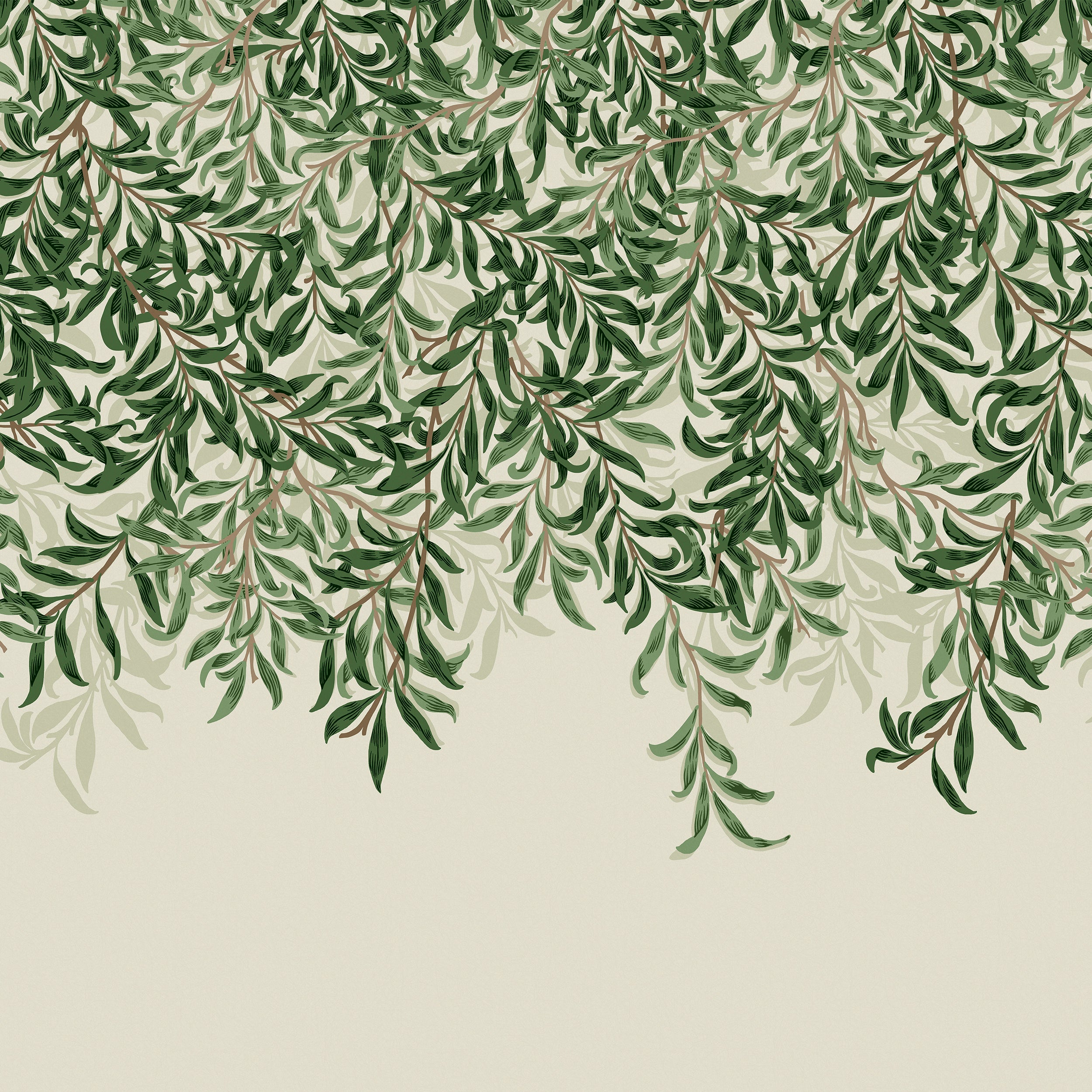 Willow Bough Fixed Size 6 Panel mural in green color - pattern number 125364FXST - by Graham and Brown in the William Morris at Home Murals collection