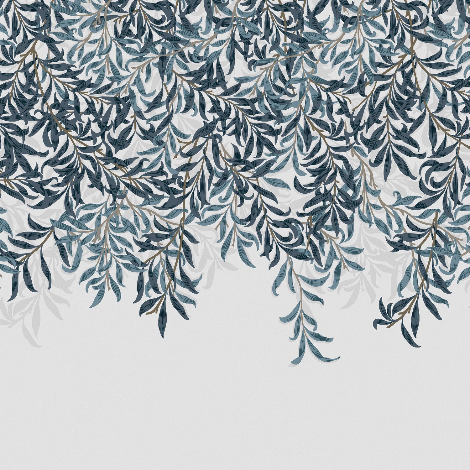 Willow Bough Fixed Size 6 Panel mural in blue color - pattern number 125373FXST - by Graham and Brown in the William Morris at Home Murals collection