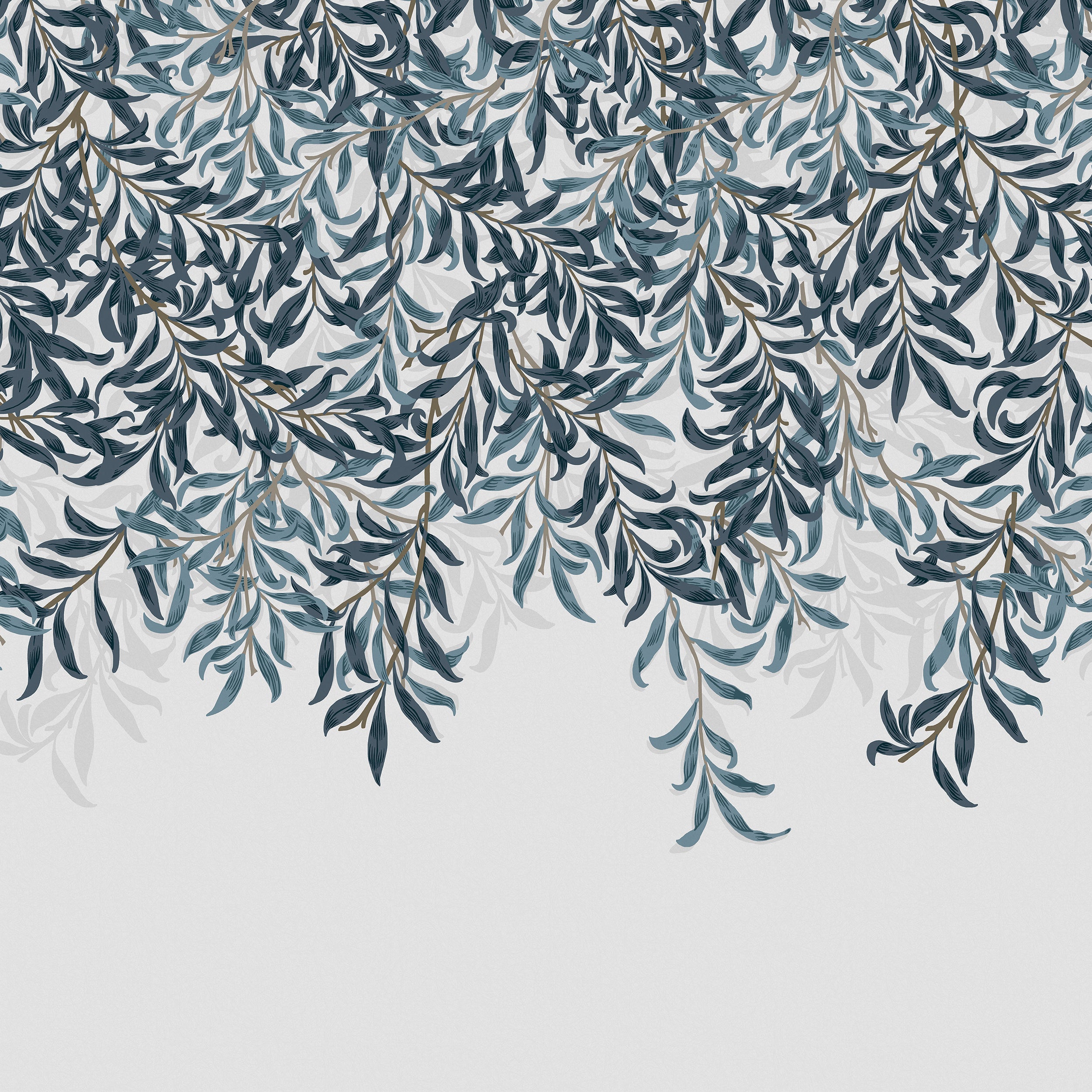 Willow Bough Fixed Size 6 Panel mural in blue color - pattern number 125373FXST - by Graham and Brown in the William Morris at Home Murals collection