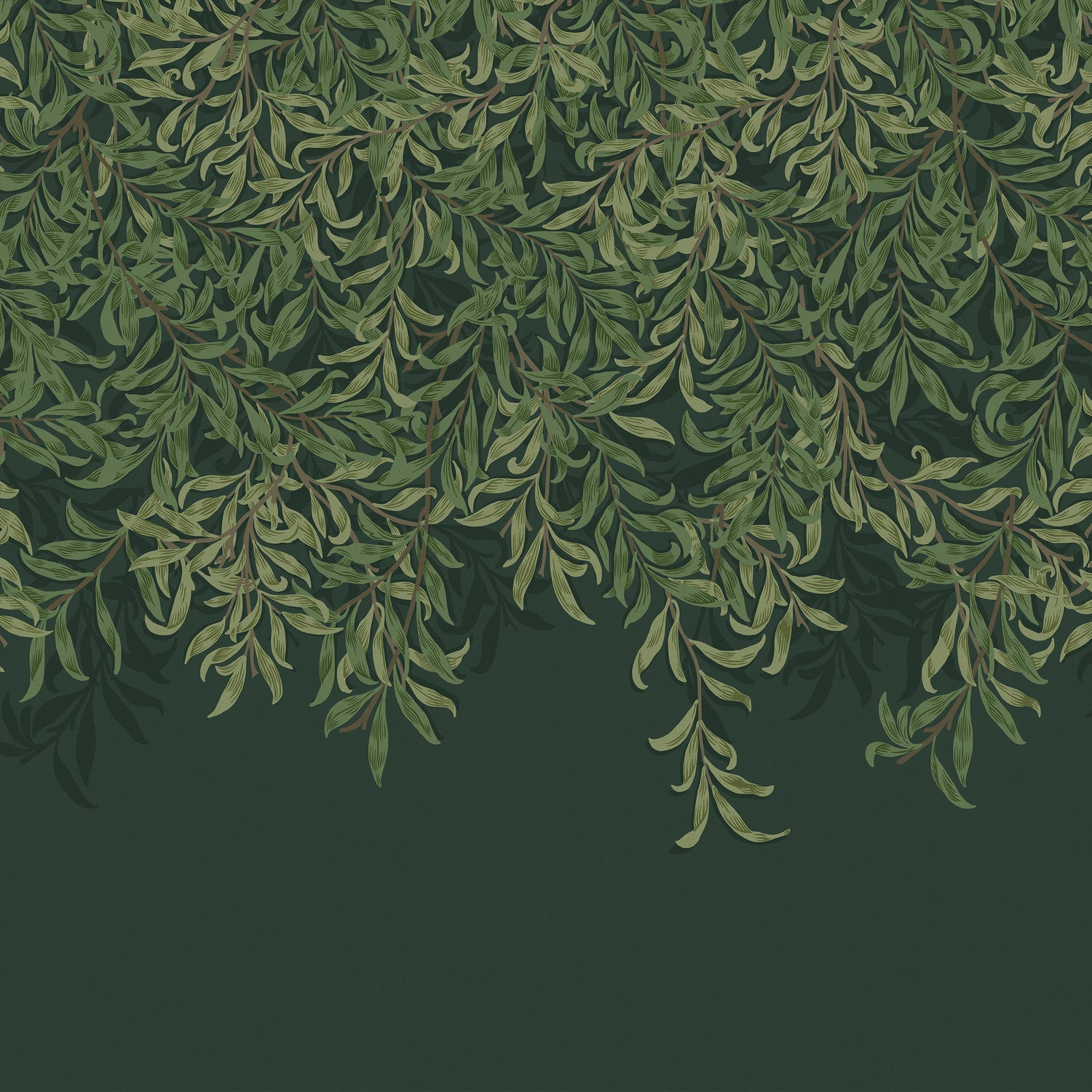 Willow Bough Fixed Size 6 Panel mural in green color - pattern number 125391FXST - by Graham and Brown in the William Morris at Home Murals collection