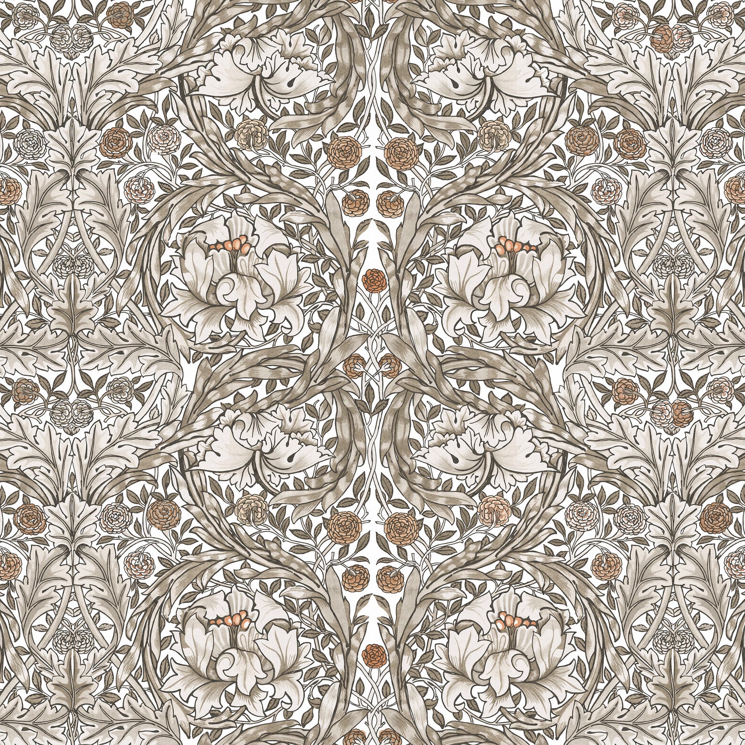 African Marigold Fixed Size 6 Panel mural in brown color - pattern number 125409FXST - by Graham and Brown in the William Morris at Home Murals collection