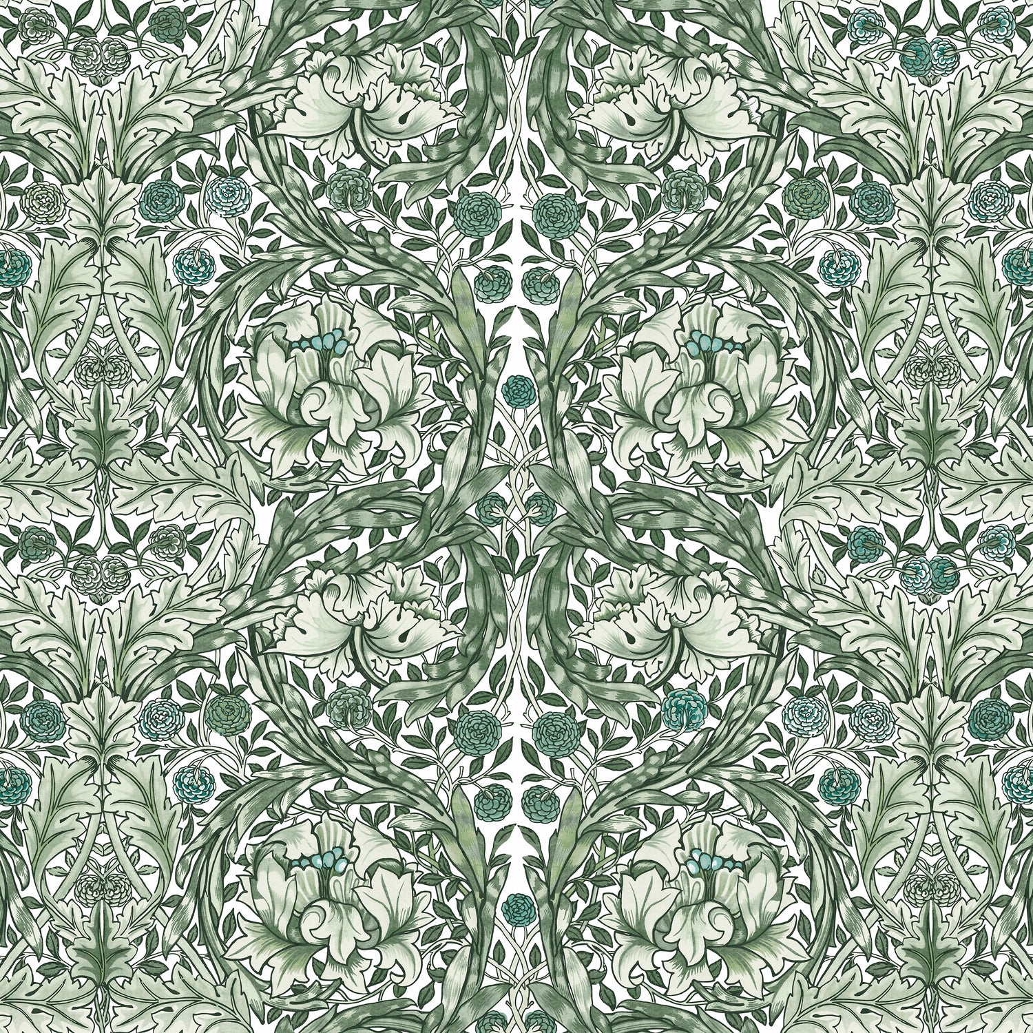 African Marigold Fixed Size 6 Panel mural in green color - pattern number 125418FXST - by Graham and Brown in the William Morris at Home Murals collection
