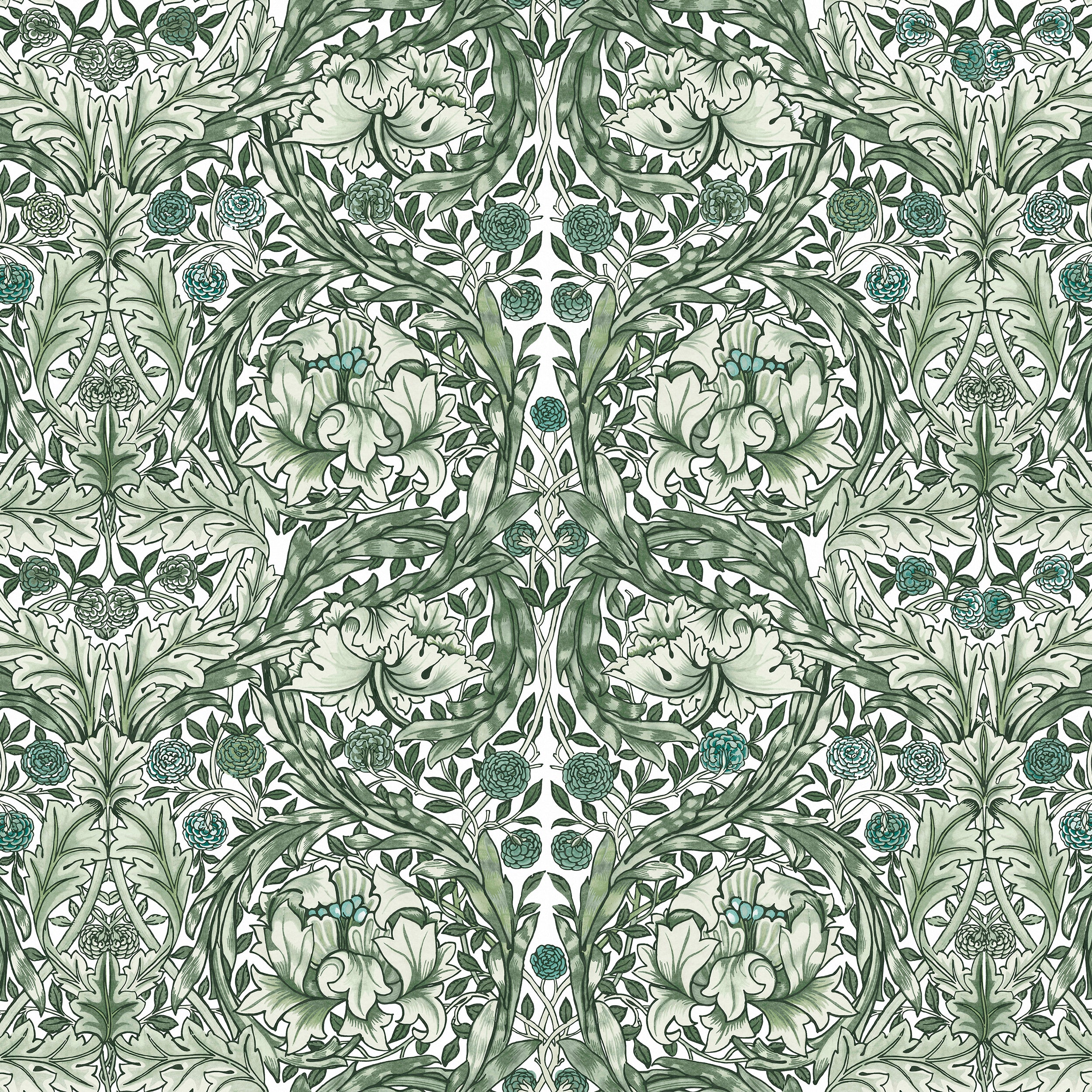 African Marigold Fixed Size 6 Panel mural in green color - pattern number 125418FXST - by Graham and Brown in the William Morris at Home Murals collection