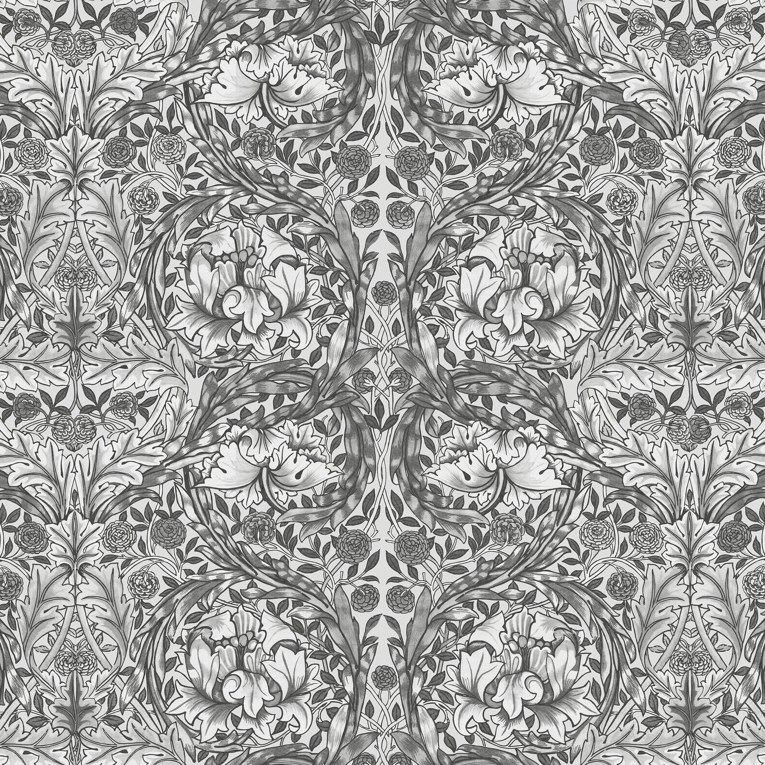 African Marigold Fixed Size 6 Panel mural in grey color - pattern number 125427FXST - by Graham and Brown in the William Morris at Home Murals collection