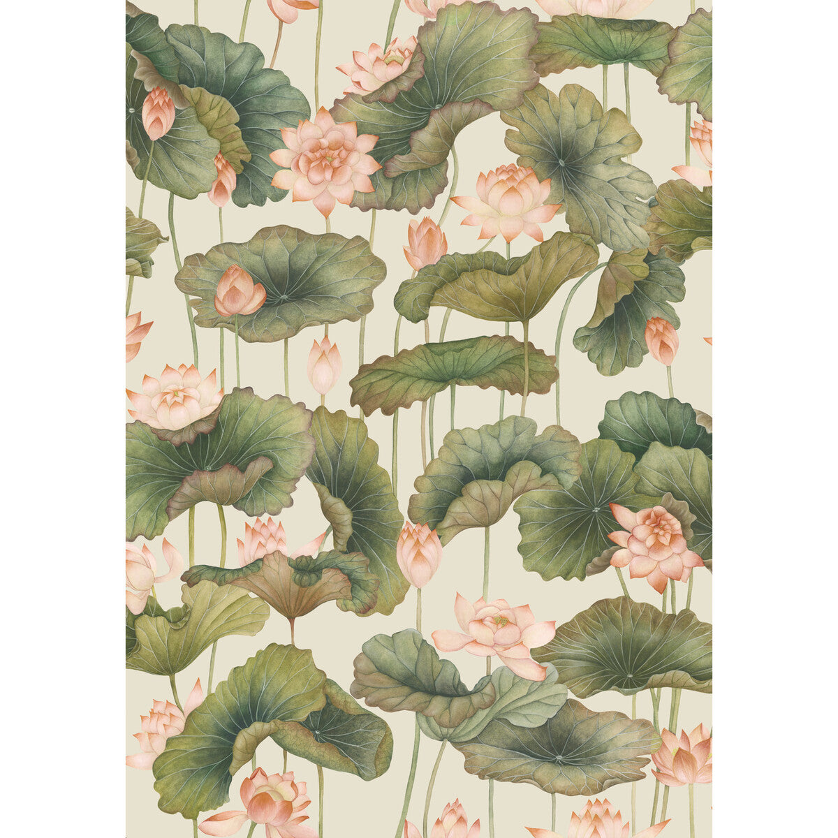 Lily Lotus Wallpaper in orange &amp; olive color - pattern number 126/9032.CS.0 - by Cole and Son in the Shinrin Yoku collection