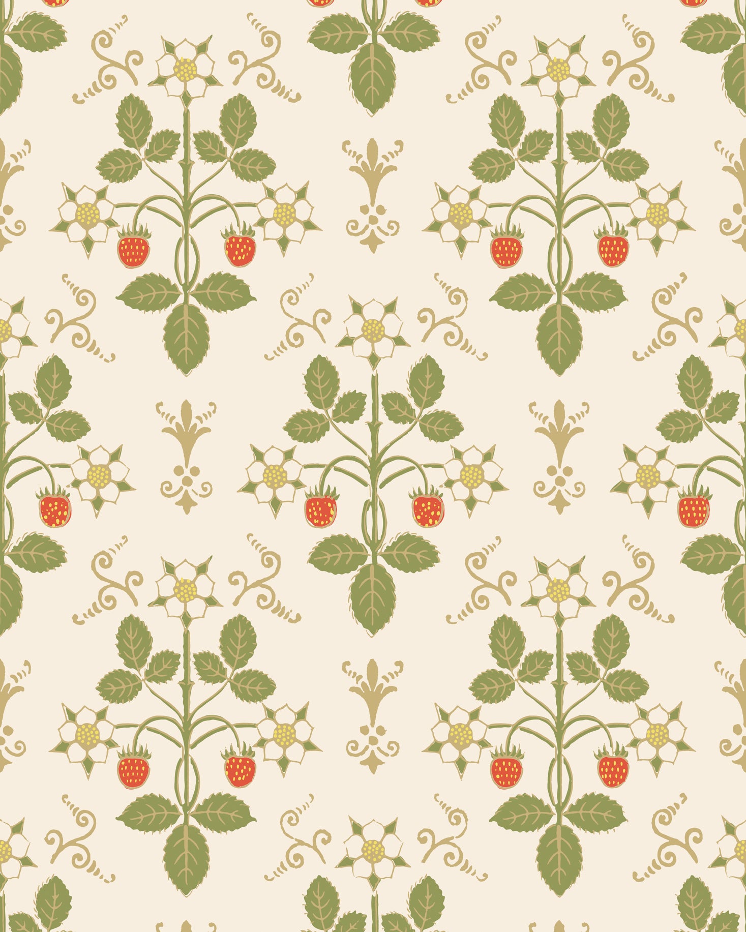Strawberry Wallpaper in poppy/green/metallic gold color - pattern number 127/2008.CS.0 - by Cole and Son in the Classics Vol I collection