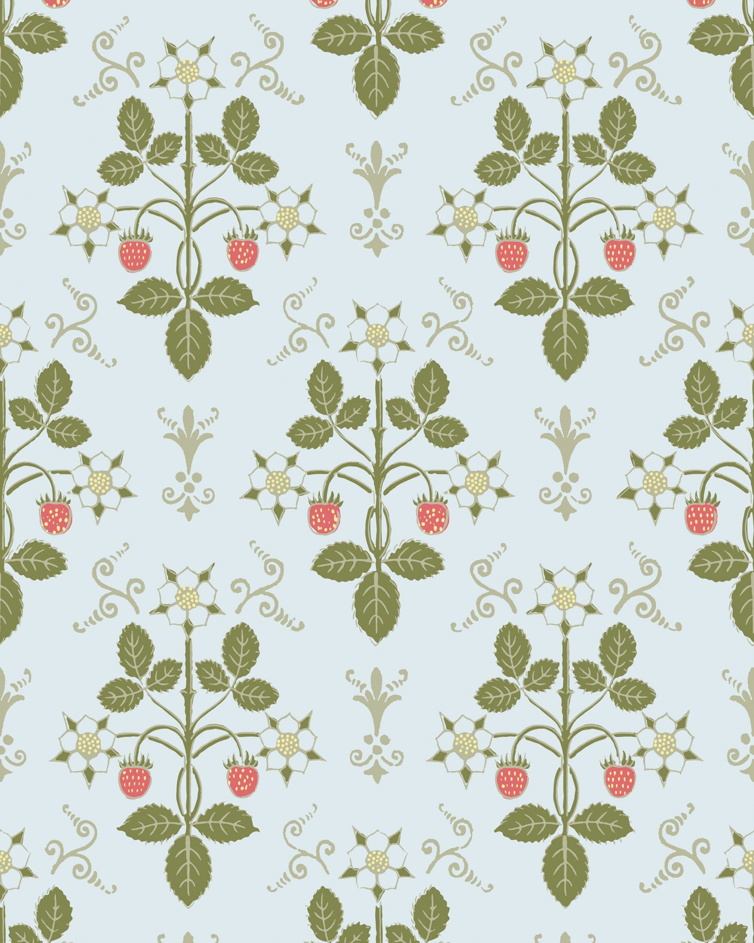 Strawberry Wallpaper in olive/blue color - pattern number 127/2009.CS.0 - by Cole and Son in the Classics Vol I collection