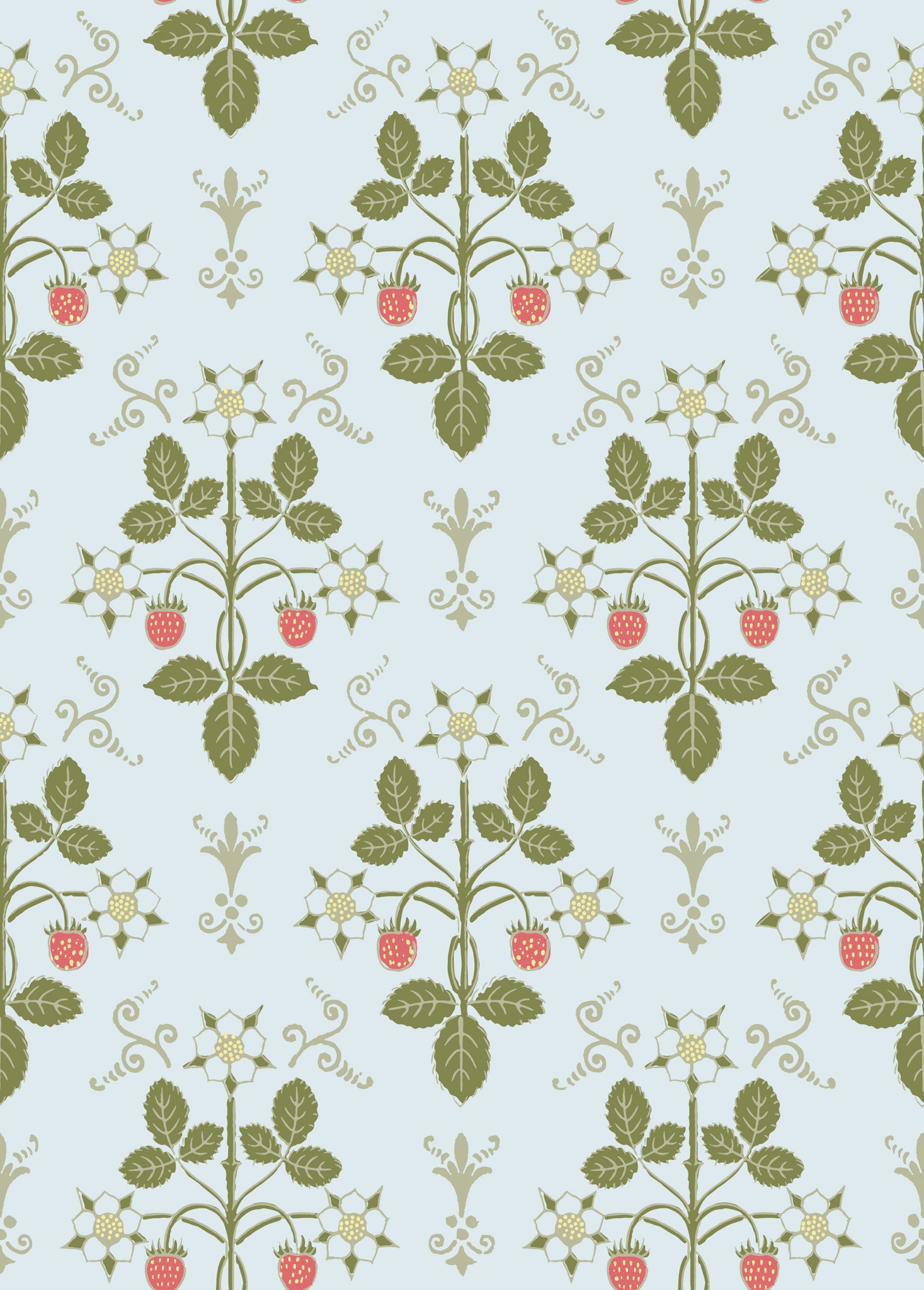 Strawberry Wallpaper in olive/blue color - pattern number 127/2009.CS.0 - by Cole and Son in the Classics Vol I collection