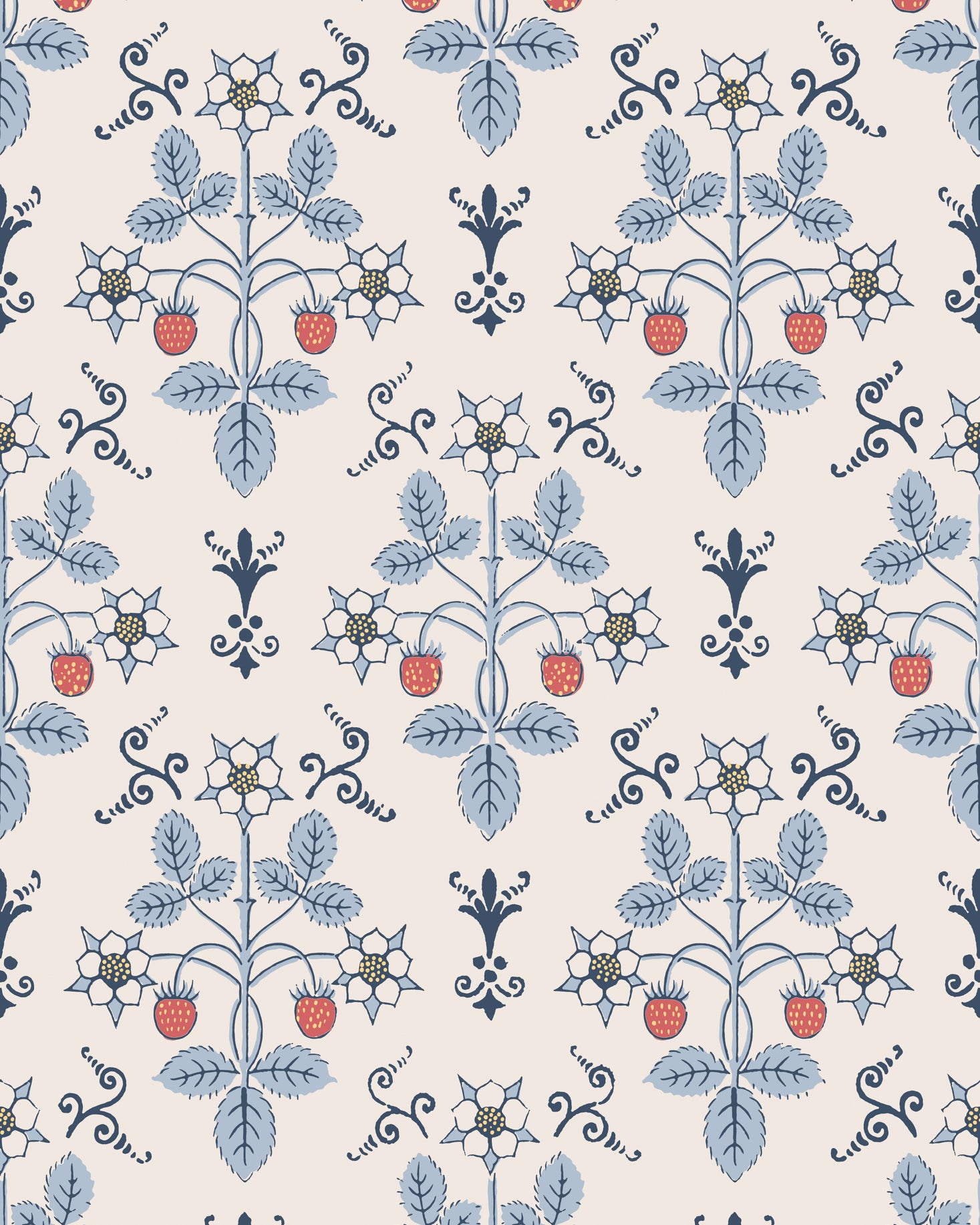Strawberry Wallpaper in china blue/cream color - pattern number 127/2010.CS.0 - by Cole and Son in the Classics Vol I collection