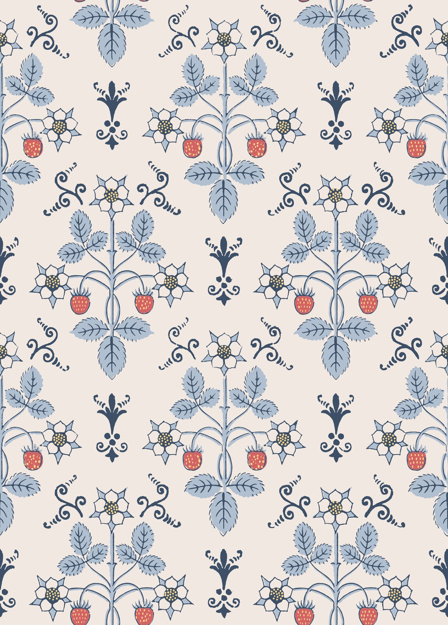 Strawberry Wallpaper in china blue/cream color - pattern number 127/2010.CS.0 - by Cole and Son in the Classics Vol I collection