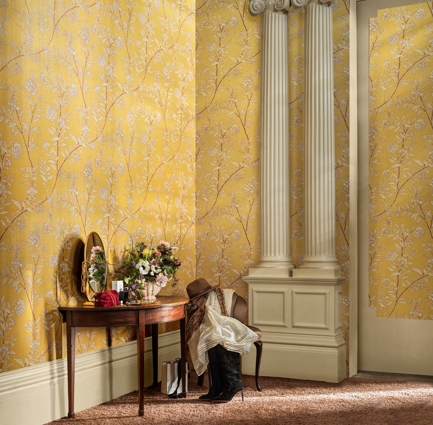 Roseberry Wallpaper in marigold color - pattern number 127/3015.CS.0 - by Cole and Son in the Classics Vol I collection