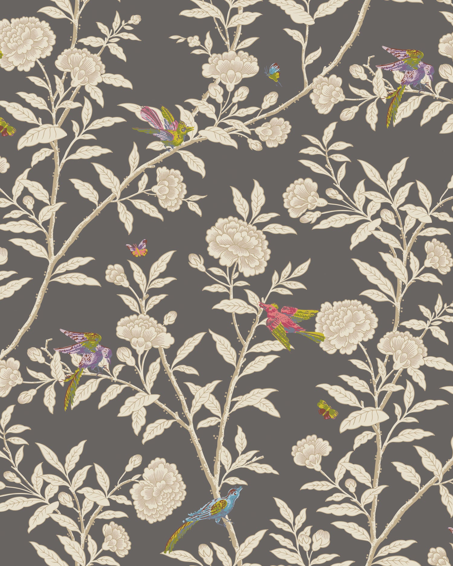 Roseberry with Birds Wallpaper in soft charcoal color - pattern number 127/4019.CS.0 - by Cole and Son in the Classics Vol I collection