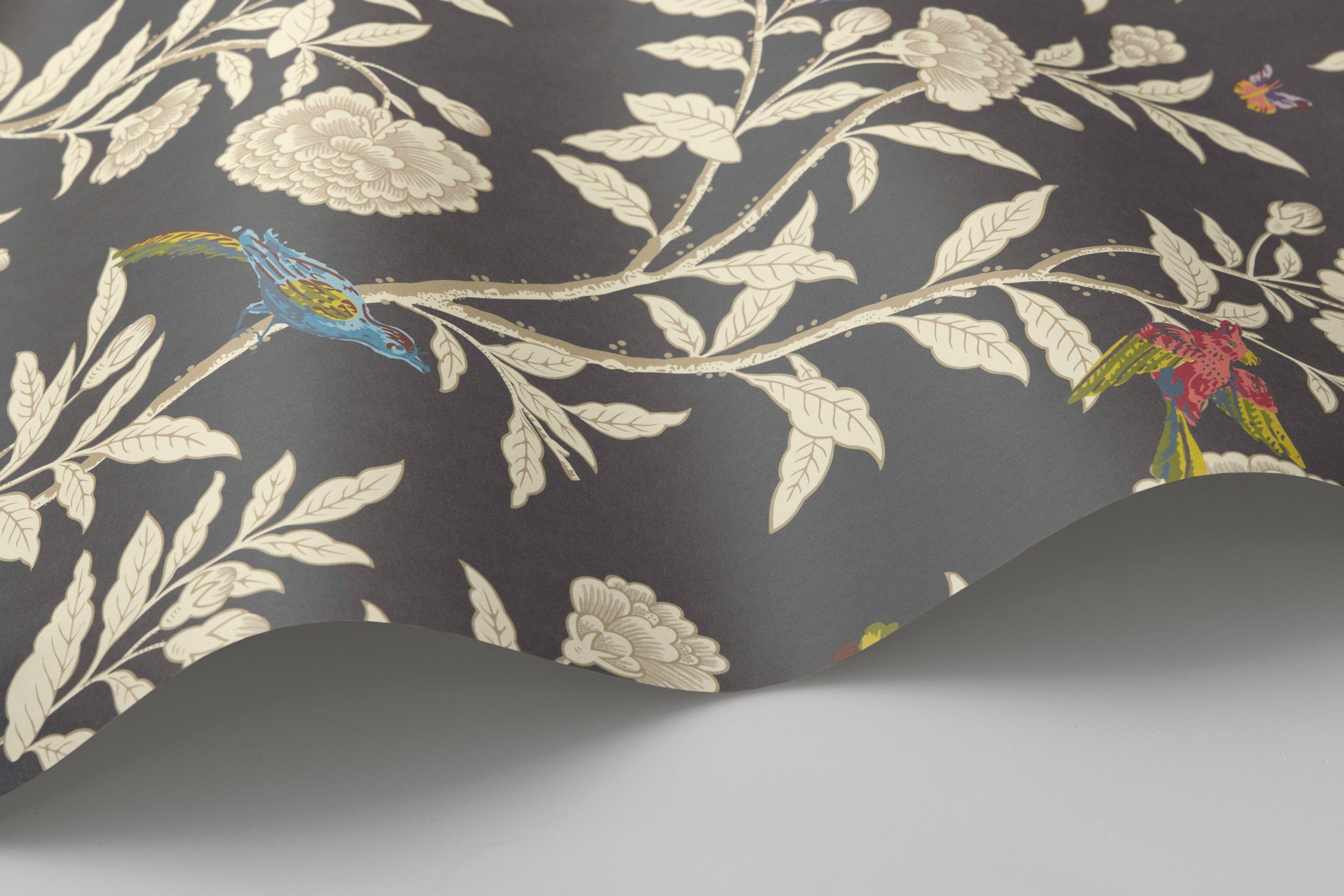 Roseberry with Birds Wallpaper in soft charcoal color - pattern number 127/4019.CS.0 - by Cole and Son in the Classics Vol I collection