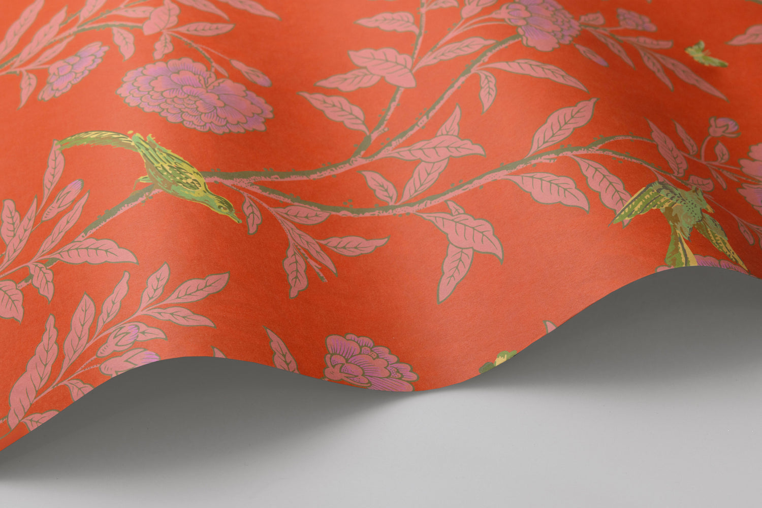 Roseberry with Birds Wallpaper in vermillion color - pattern number 127/4021.CS.0 - by Cole and Son in the Classics Vol I collection