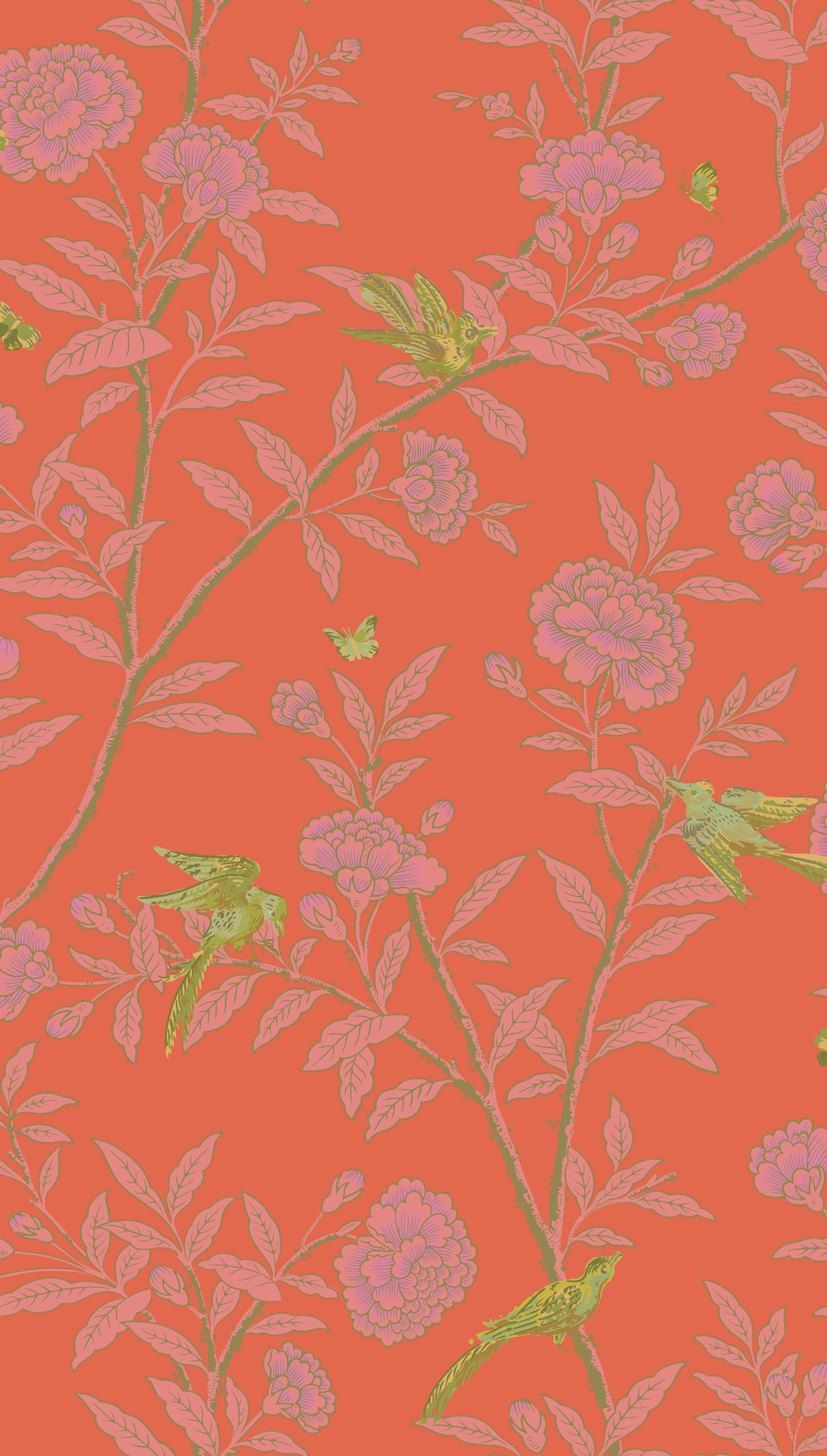 Roseberry with Birds Wallpaper in vermillion color - pattern number 127/4021.CS.0 - by Cole and Son in the Classics Vol I collection