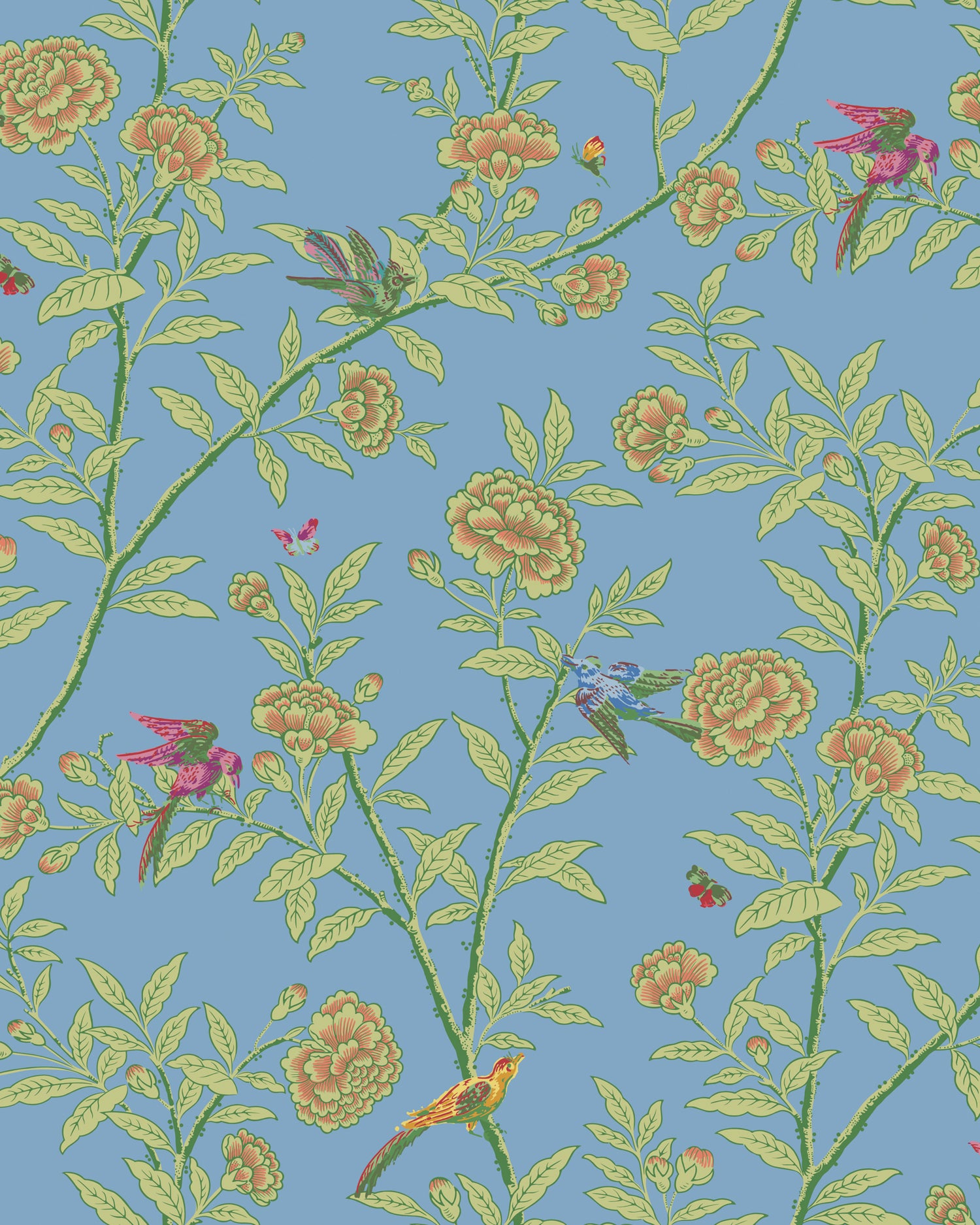 Roseberry with Birds Wallpaper in hyacinth blue color - pattern number 127/4022.CS.0 - by Cole and Son in the Classics Vol I collection