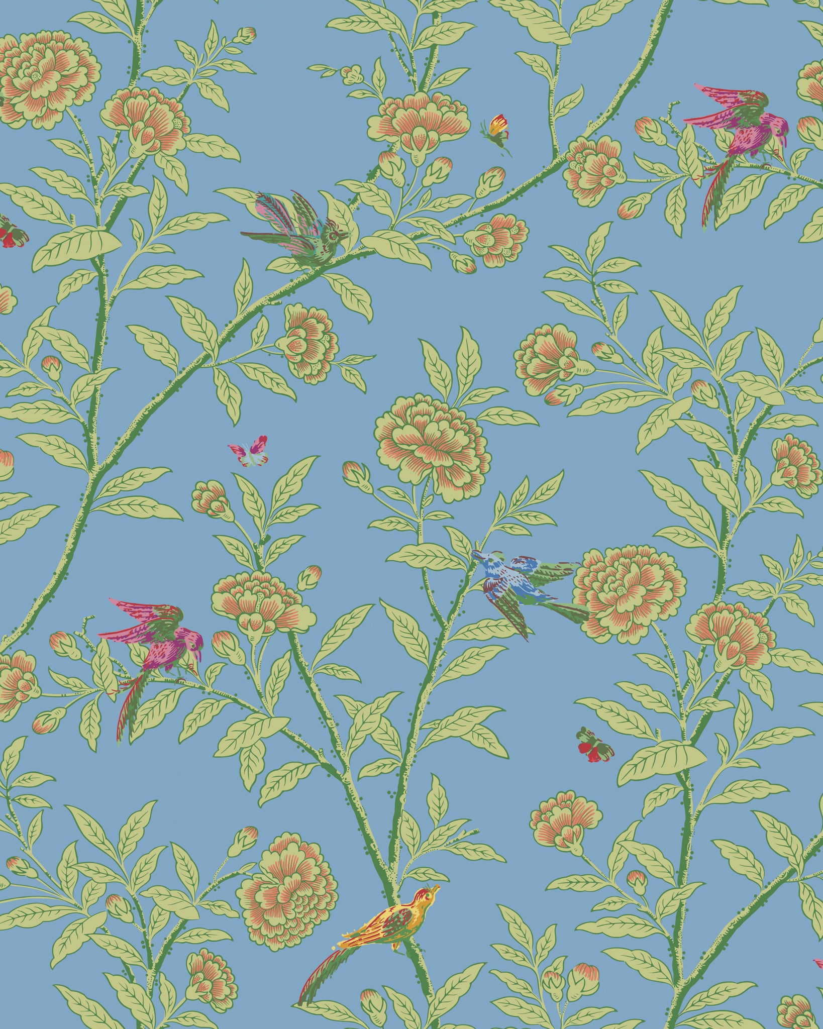 Roseberry with Birds Wallpaper in hyacinth blue color - pattern number 127/4022.CS.0 - by Cole and Son in the Classics Vol I collection