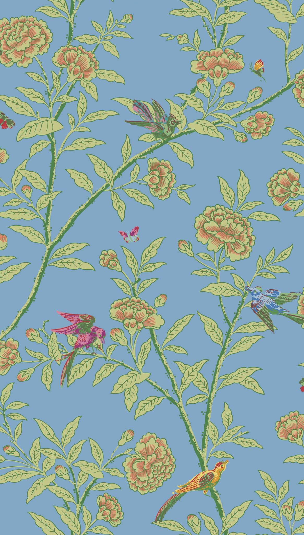 Roseberry with Birds Wallpaper in hyacinth blue color - pattern number 127/4022.CS.0 - by Cole and Son in the Classics Vol I collection