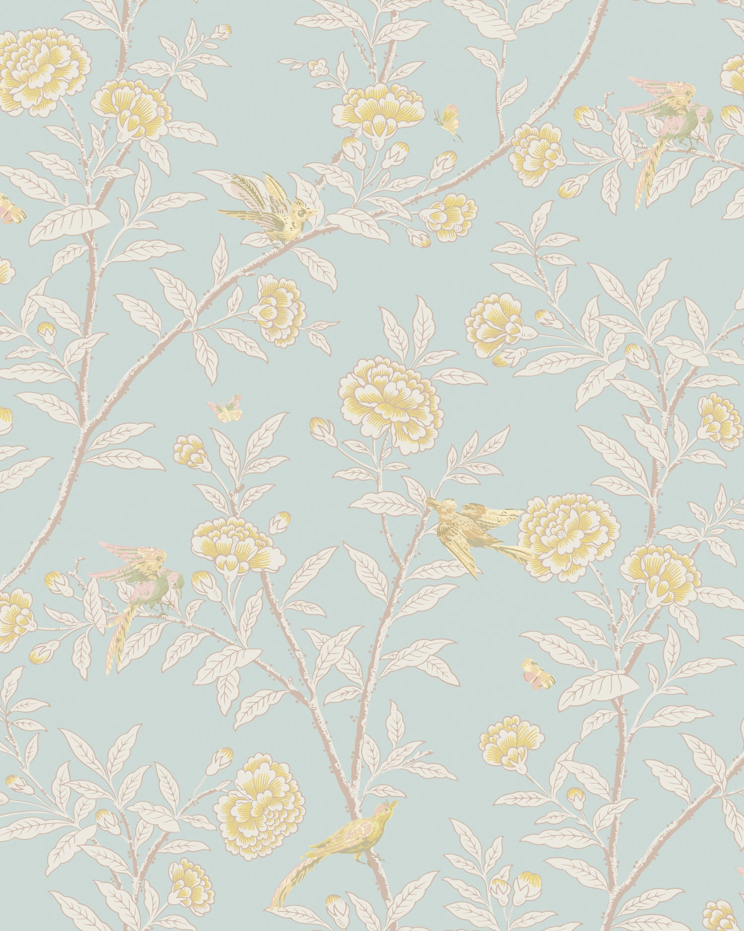Roseberry with Birds Wallpaper in powder blue color - pattern number 127/4023.CS.0 - by Cole and Son in the Classics Vol I collection