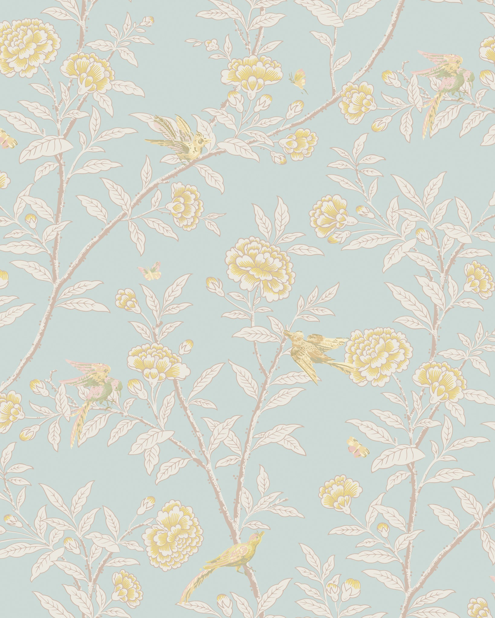 Roseberry with Birds Wallpaper in powder blue color - pattern number 127/4023.CS.0 - by Cole and Son in the Classics Vol I collection