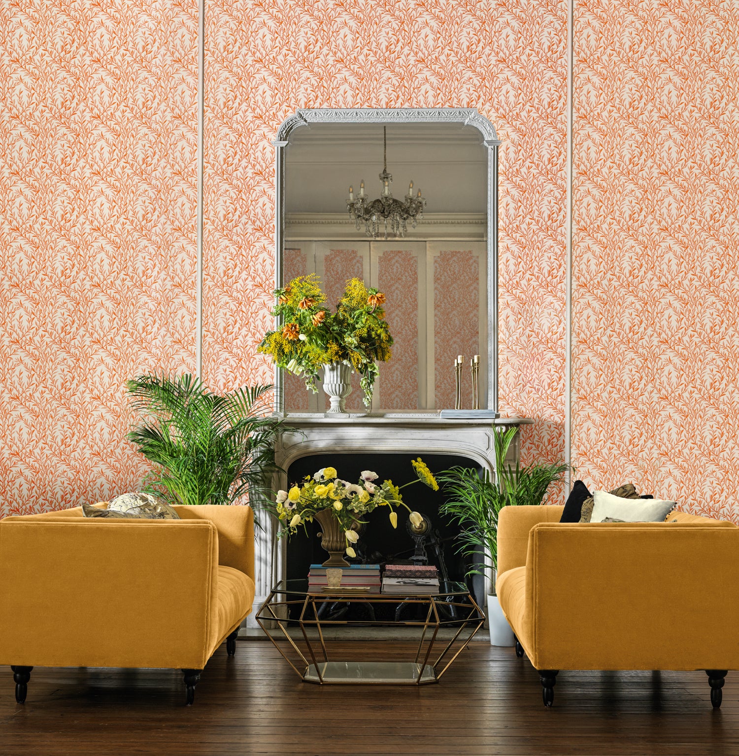 Willow Branch Wallpaper in tangerine/cream color - pattern number 127/7034.CS.0 - by Cole and Son in the Classics Vol I collection