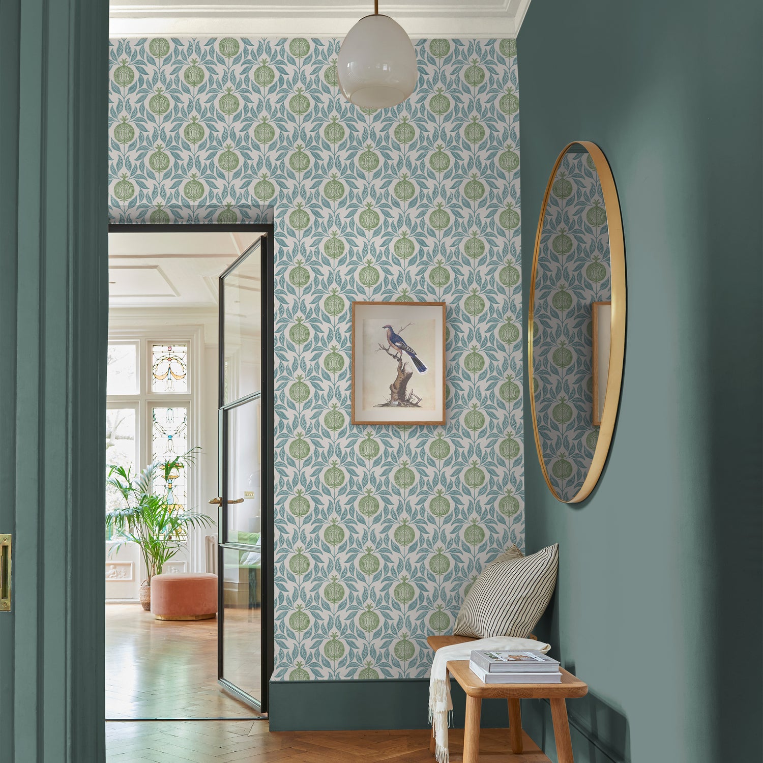 Apple of Grenada Wallpaper in blue &amp; green color - pattern number 130285 - by Graham and Brown in the 2025 Exclusives collection