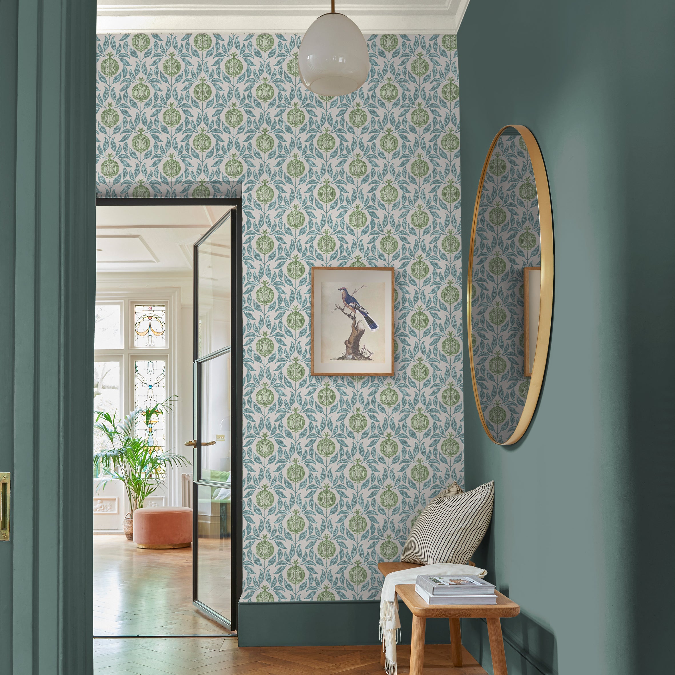 Apple of Grenada Wallpaper in blue &amp; green color - pattern number 130285 - by Graham and Brown in the 2025 Exclusives collection