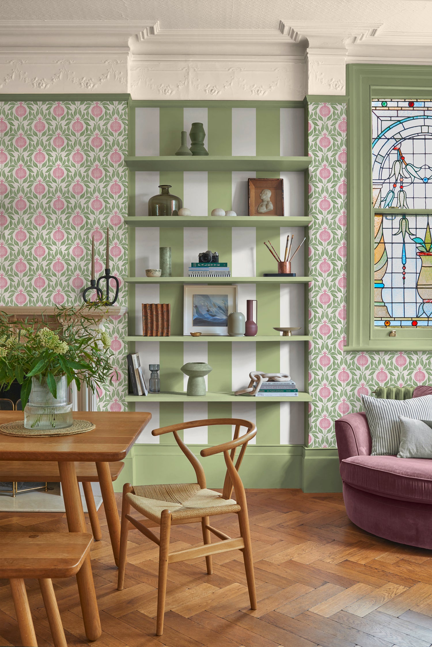 Apple of Grenada Wallpaper in pink &amp; green color - pattern number 130286 - by Graham and Brown in the 2025 Exclusives collection