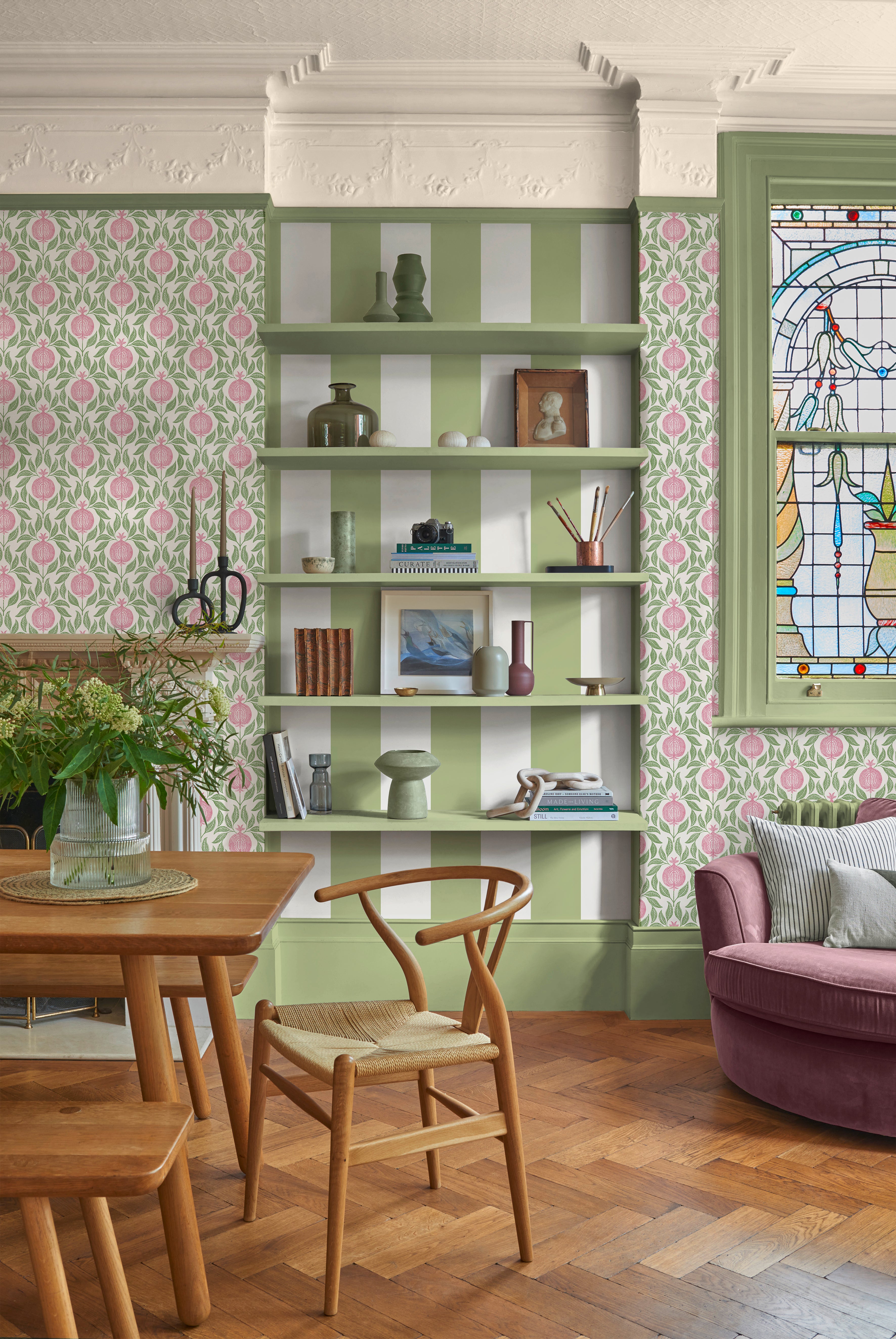 Apple of Grenada Wallpaper in pink &amp; green color - pattern number 130286 - by Graham and Brown in the 2025 Exclusives collection