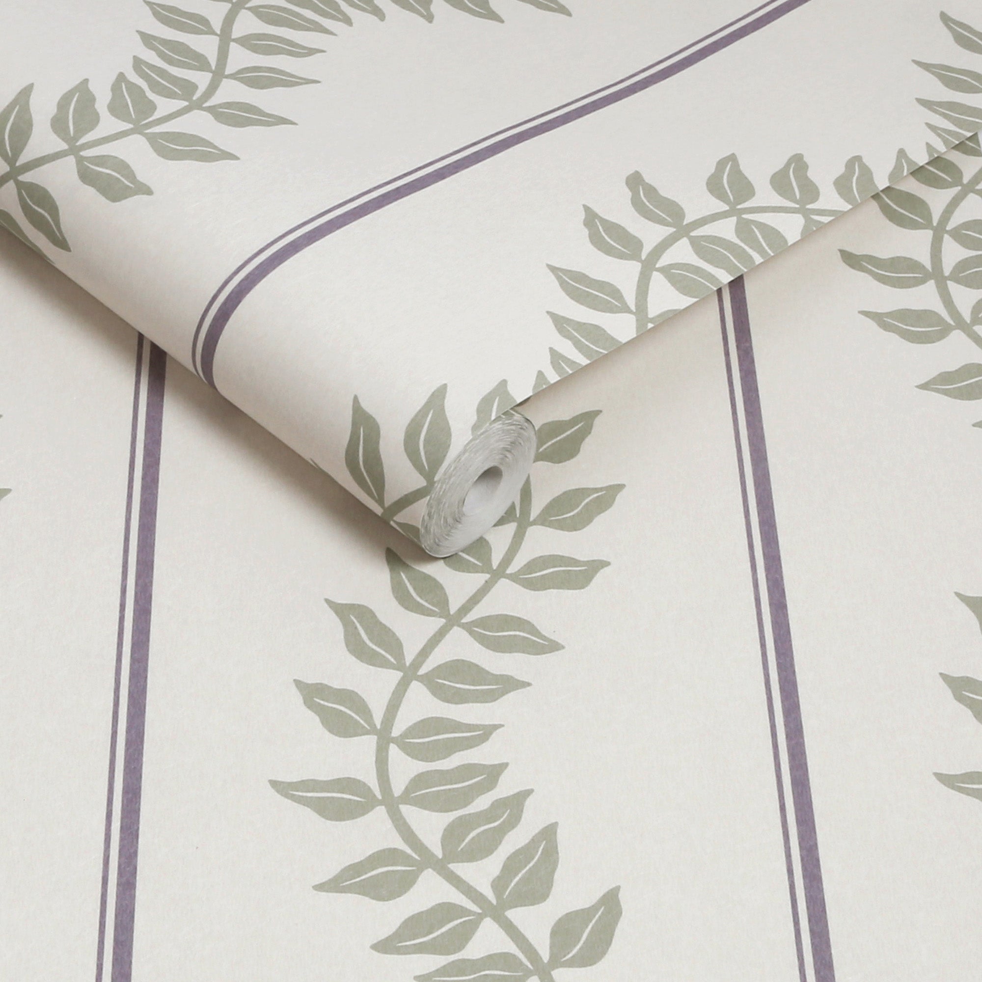 Laurel Leaf Stripe Wallpaper in mauve &amp; sage color - pattern number 130293 - by Graham and Brown in the 2025 Exclusives collection