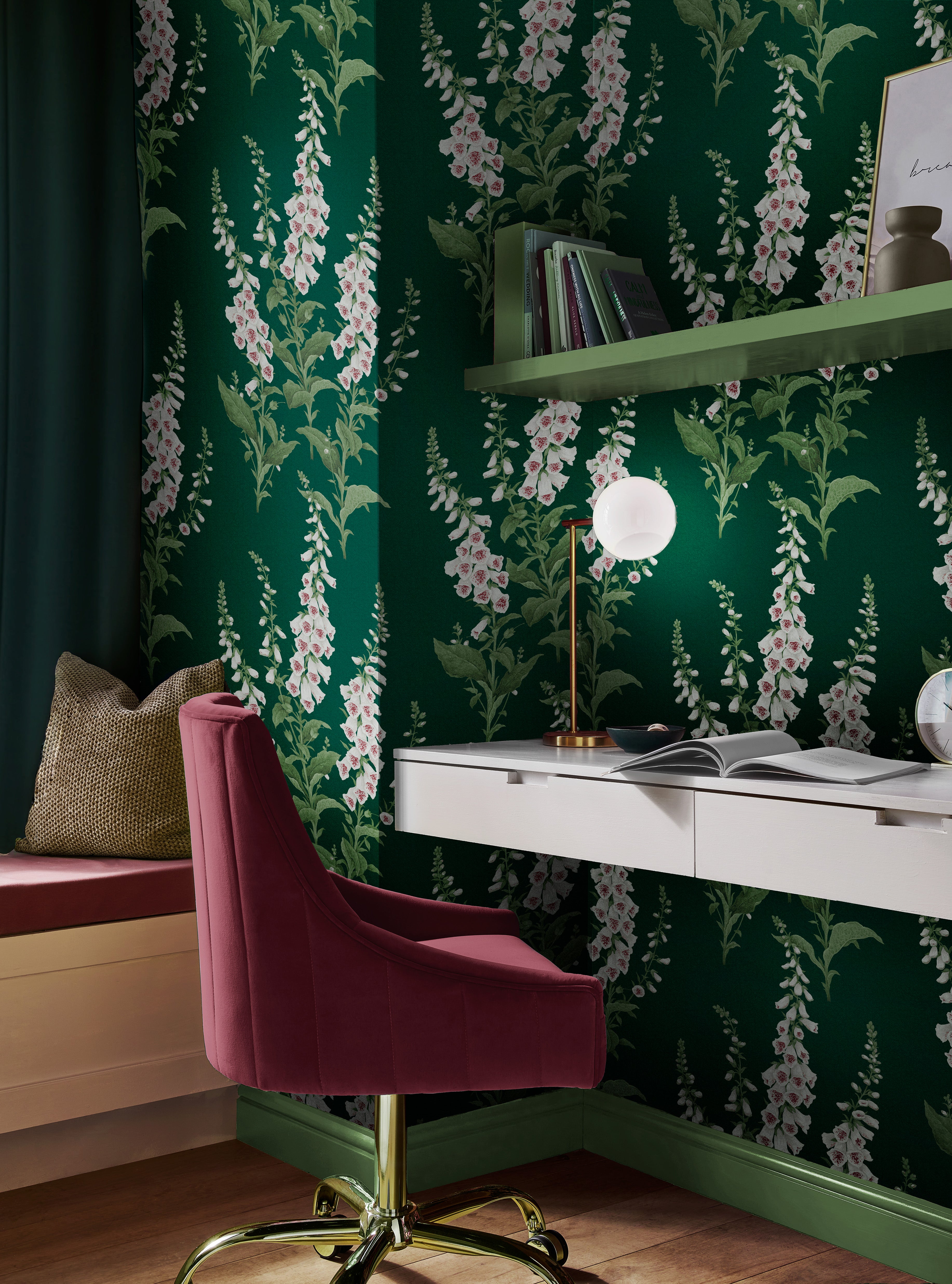 Foxglove Wallpaper in emerald color - pattern number 130306 - by Graham and Brown in the 2025 Exclusives collection