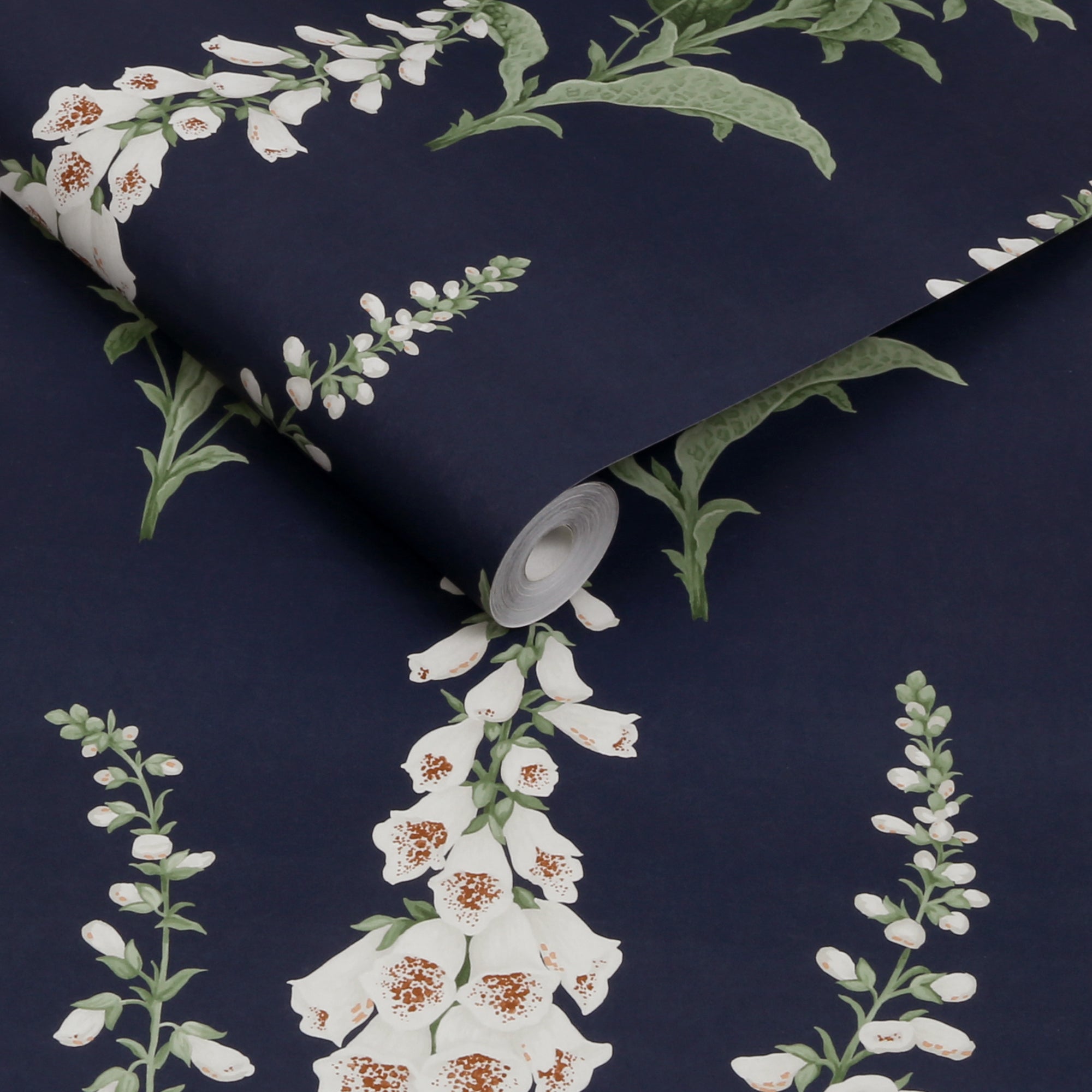 Foxglove Wallpaper in midnight color - pattern number 130308 - by Graham and Brown in the 2025 Exclusives collection