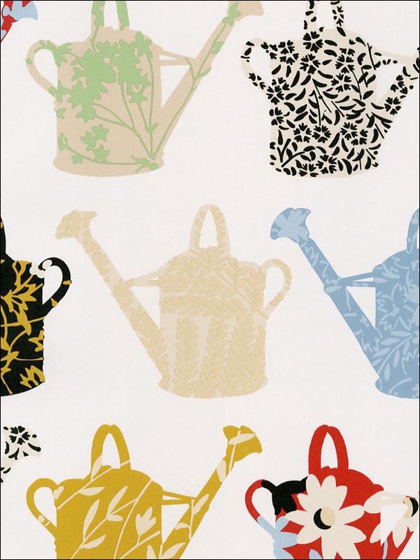 Gardening Pails wallpaper in blacks blues browns color - pattern number CU25966 - by Patton Norwall in the Fresh Kitchens 5 collection