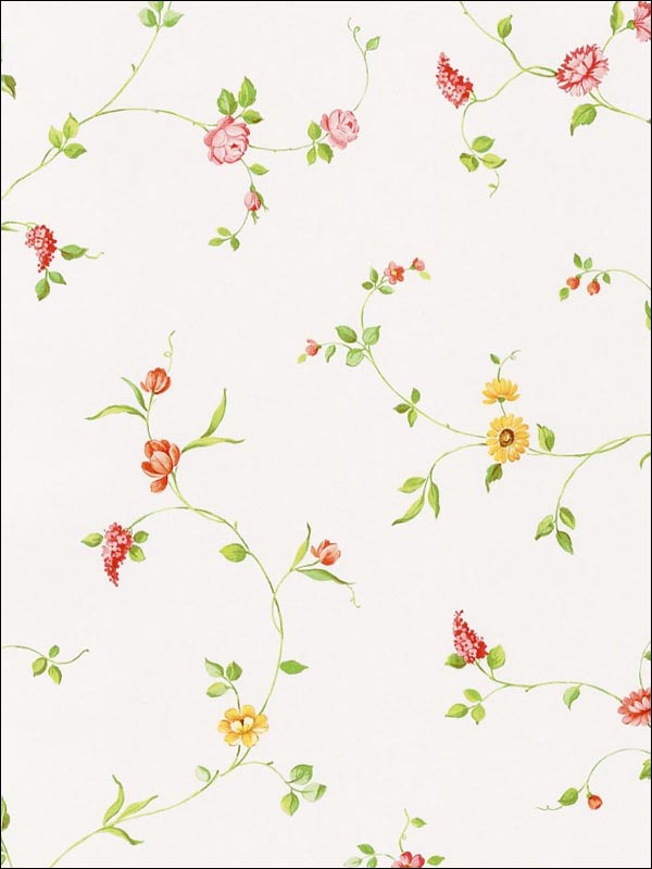 Multi Floral Trail wallpaper in greens reds yellows color - pattern number FK26958 - by Patton Norwall in the Fresh Kitchens 5 collection